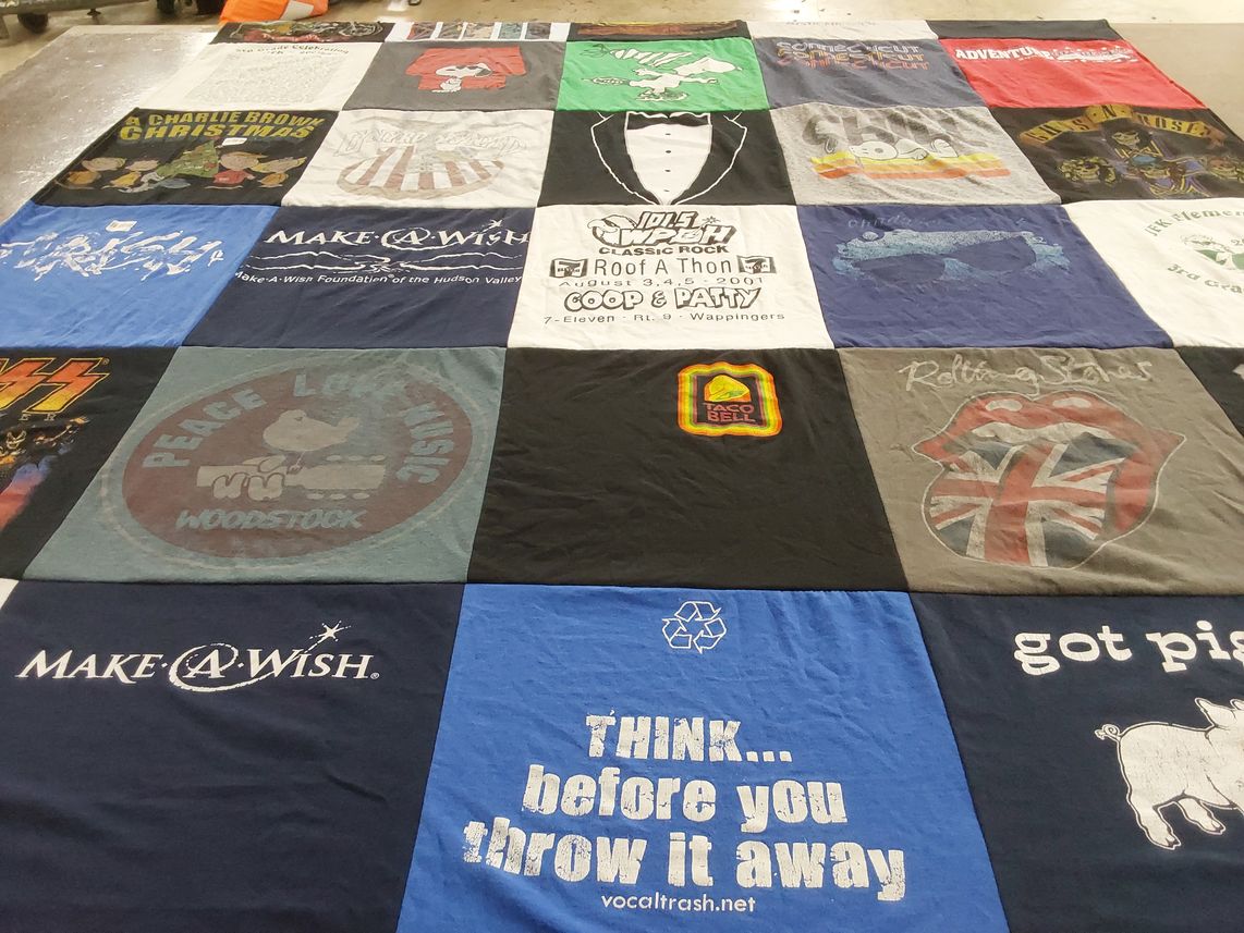 T-shirt quilt with music, food themes by Annmarie from NY