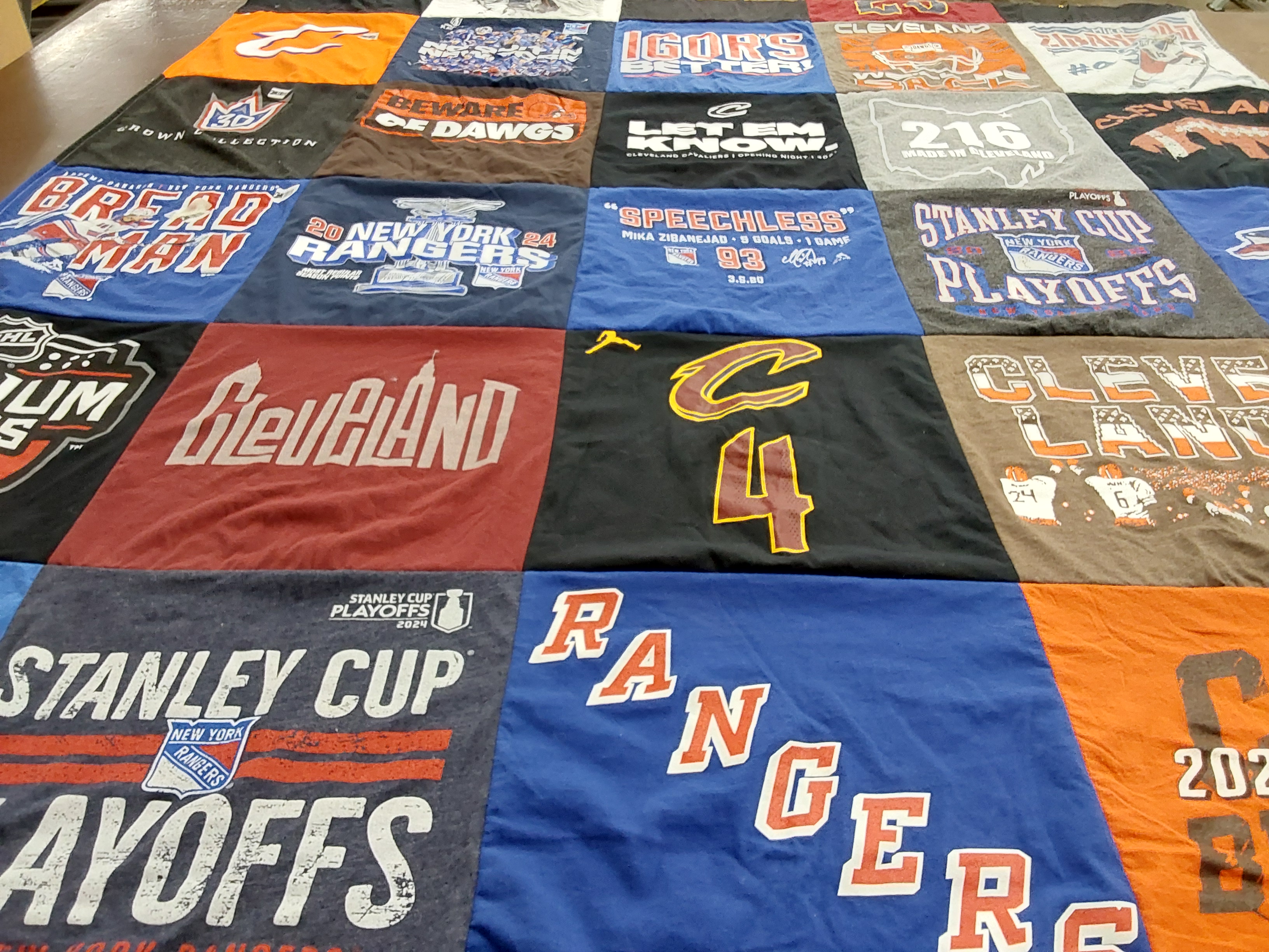 T-shirt quilt featuring new york rangers, cleveland cavaliers by Susan from NC