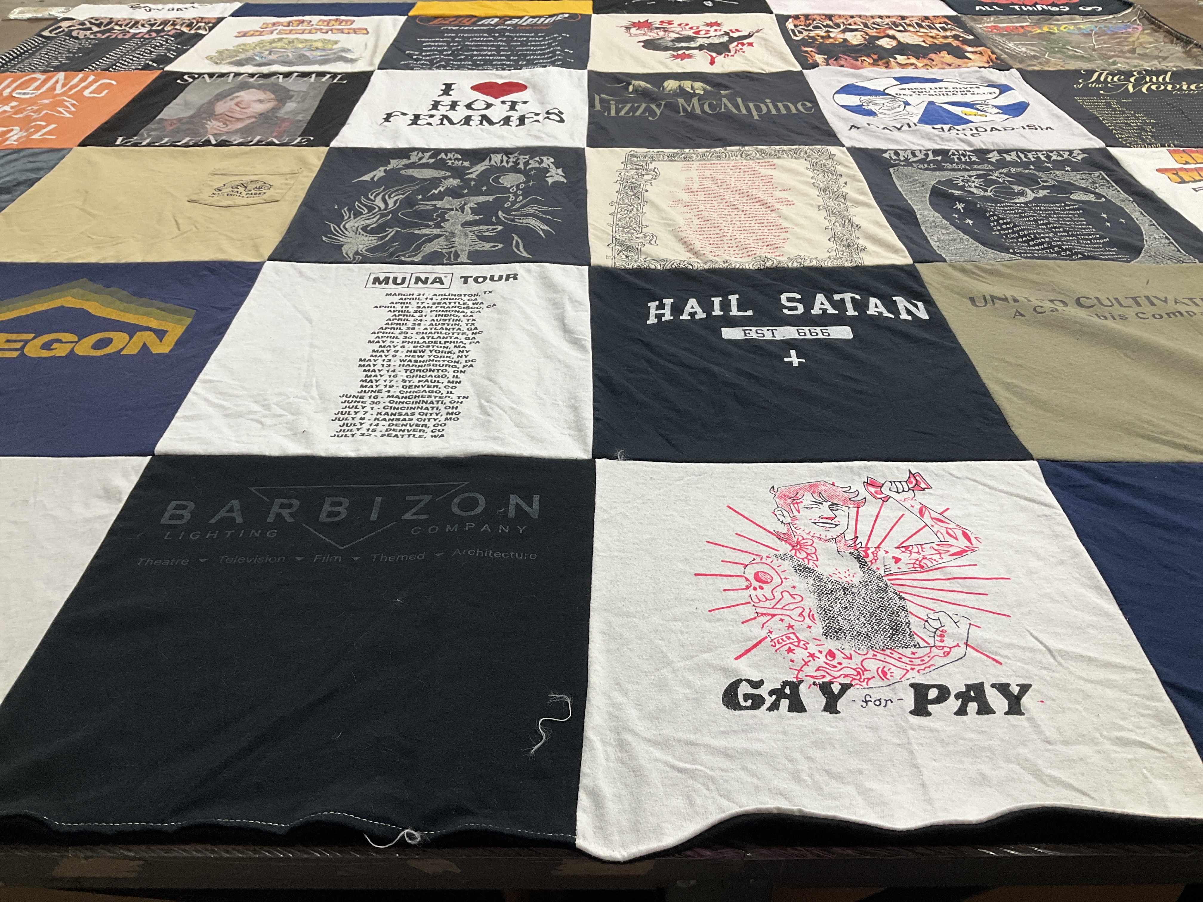 T-shirt quilt with theatre, music themes by Zed from MA
