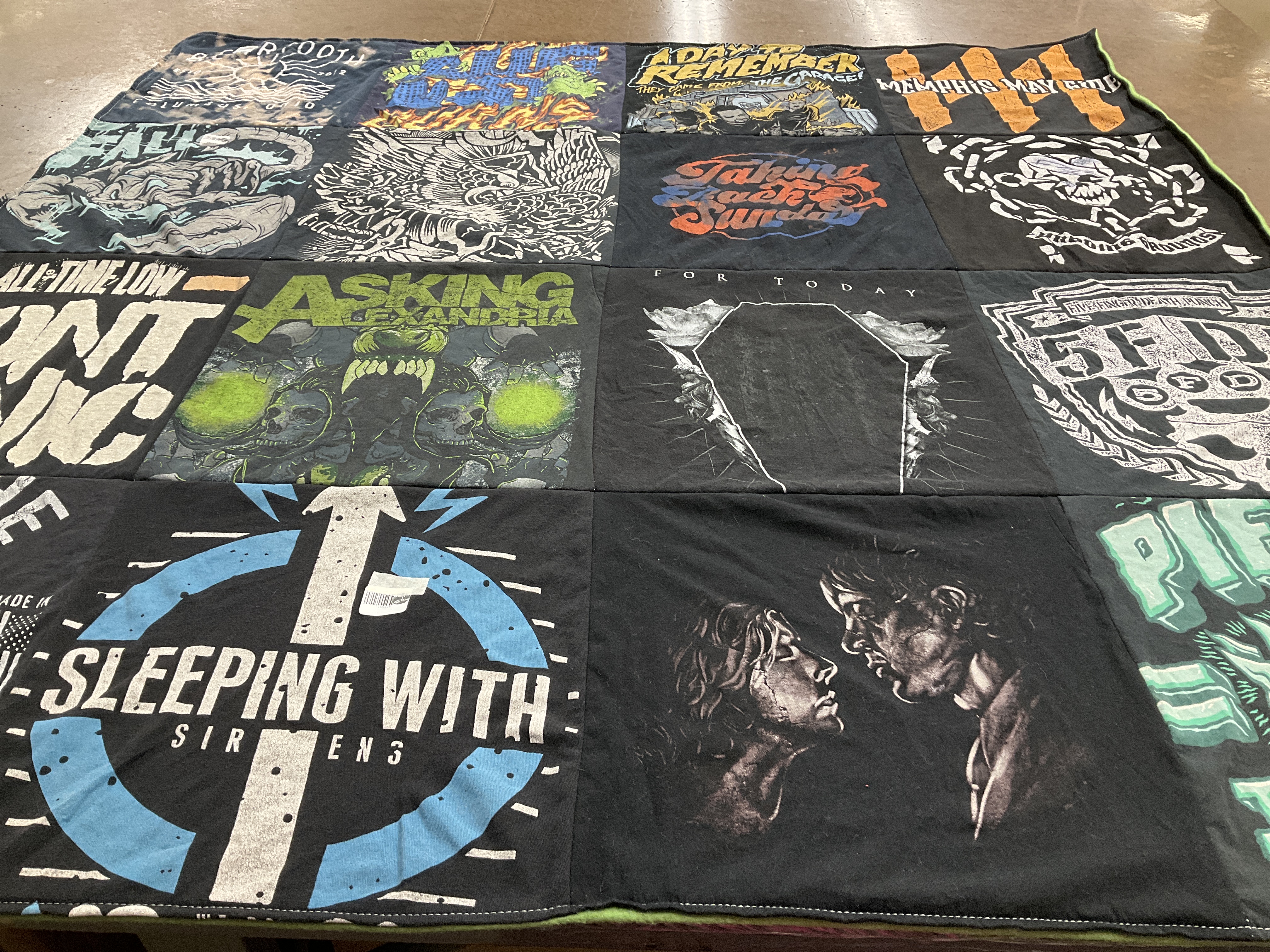 T-shirt quilt with music, rock themes by Lori from CA