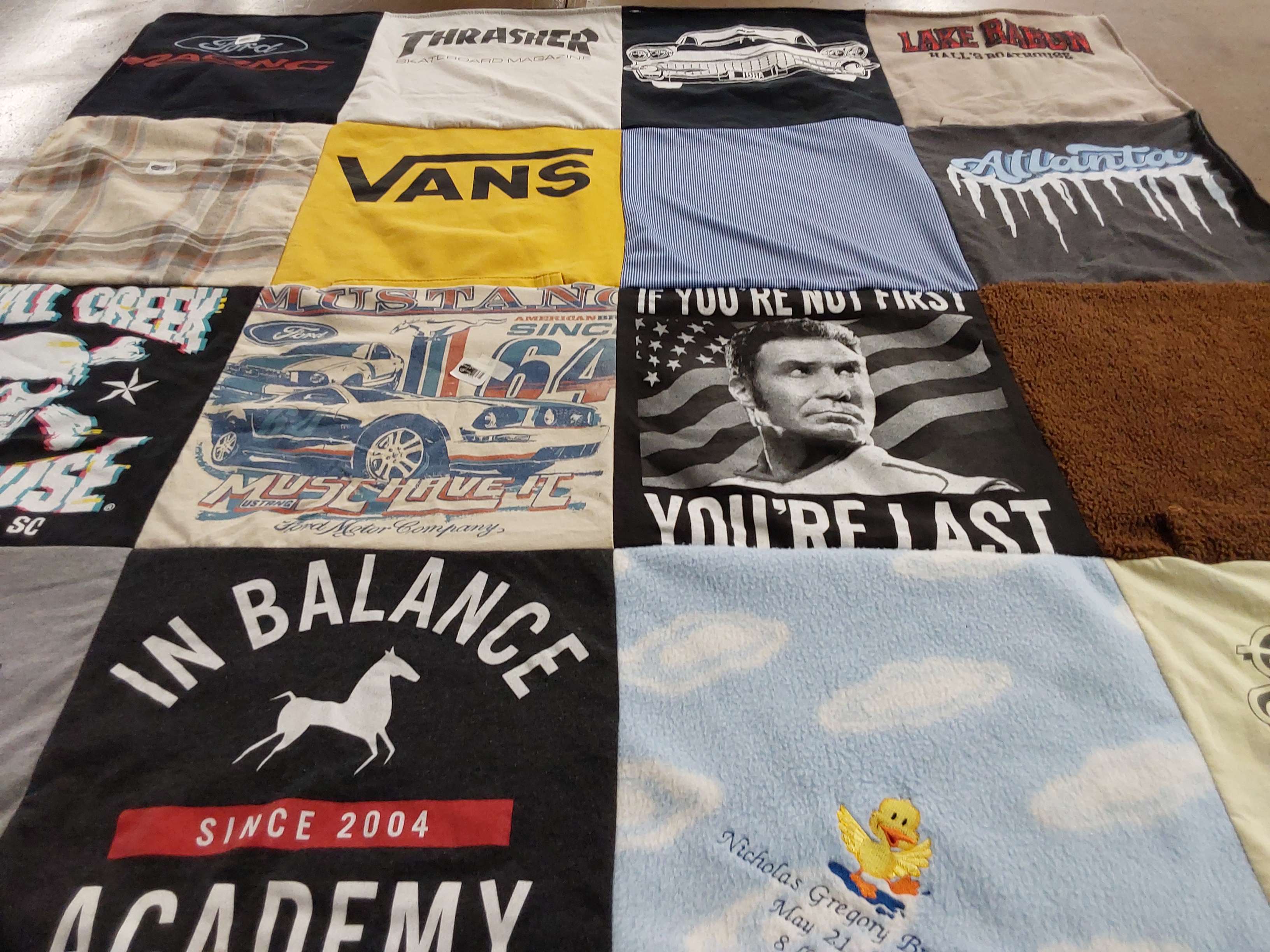 T-shirt quilt with skateboarding, automobiles themes by Kimberly from GA