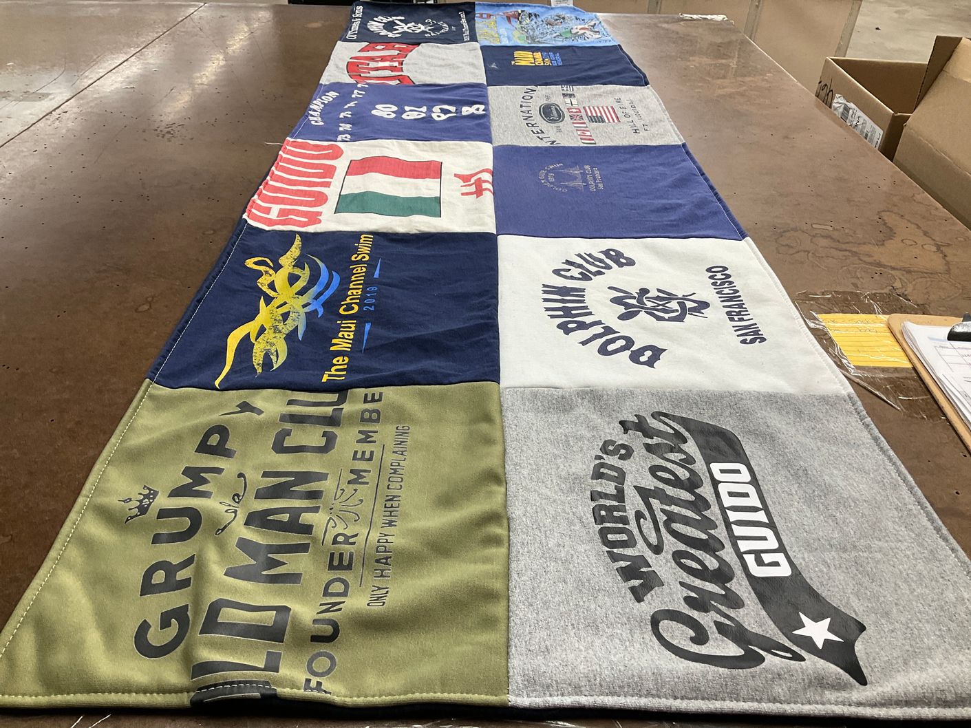 T-shirt quilt with swimming themes by Michael S. from CA