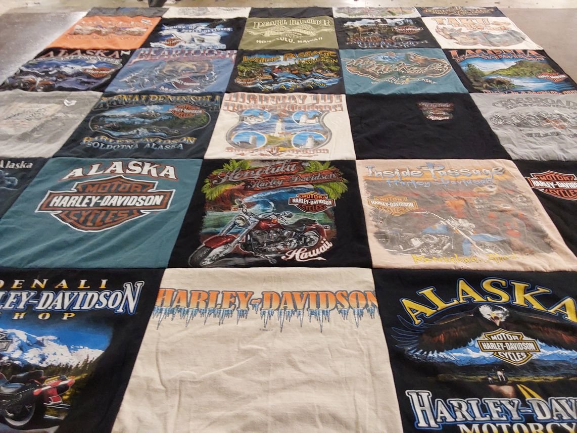 T-shirt quilt with motorcycling, travel themes by Melissa from NC