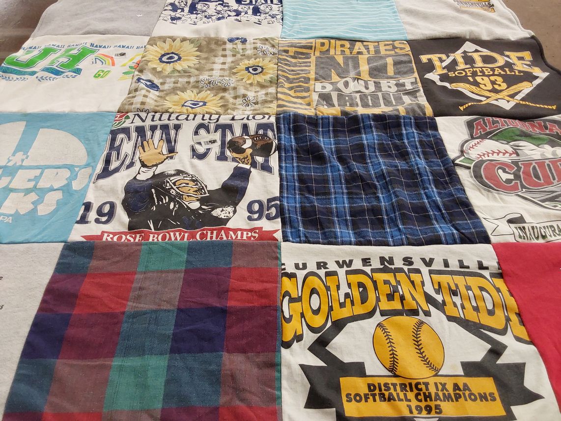 T-shirt quilt featuring curwensville golden tide, penn state university by Sharon from PA