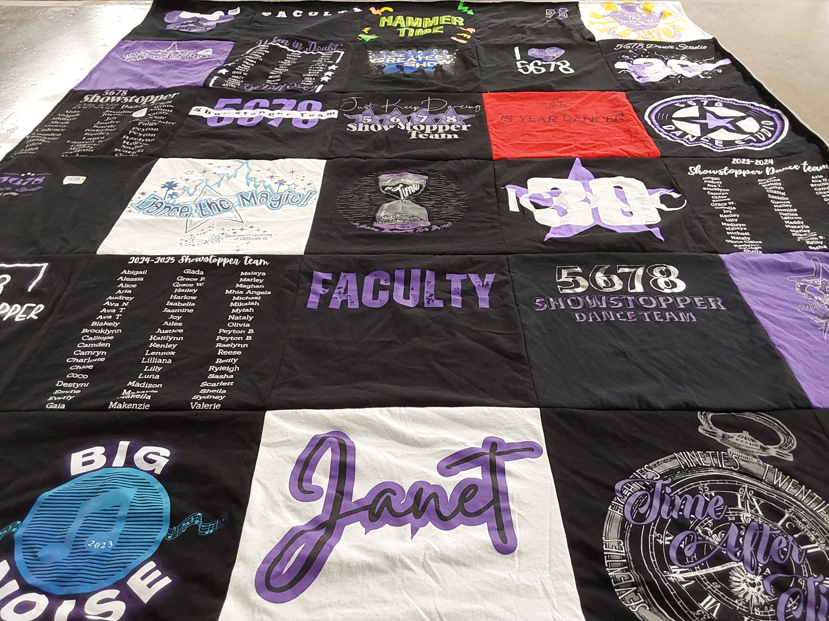 T-shirt quilt with dance, performing arts themes by Shannon from CA