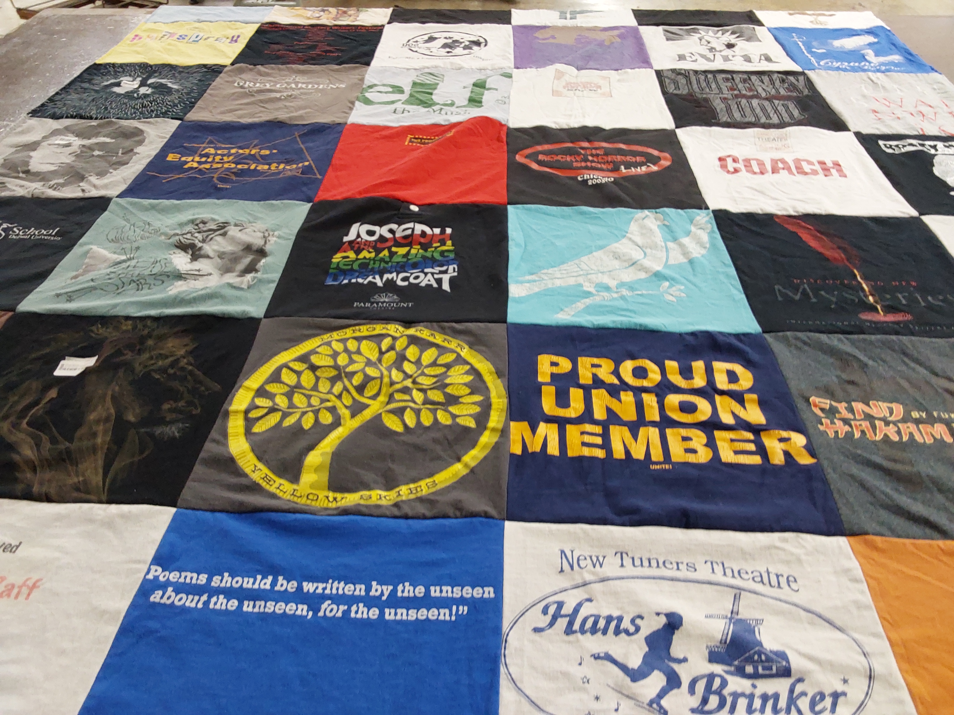 T-shirt quilt with theatre, poetry themes by George from IL