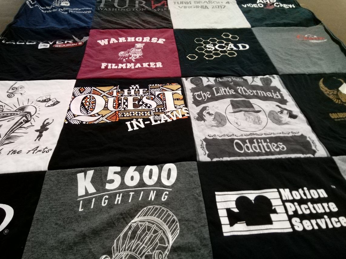 T-shirt quilt with filmmaking, theater themes by Lucas from NJ