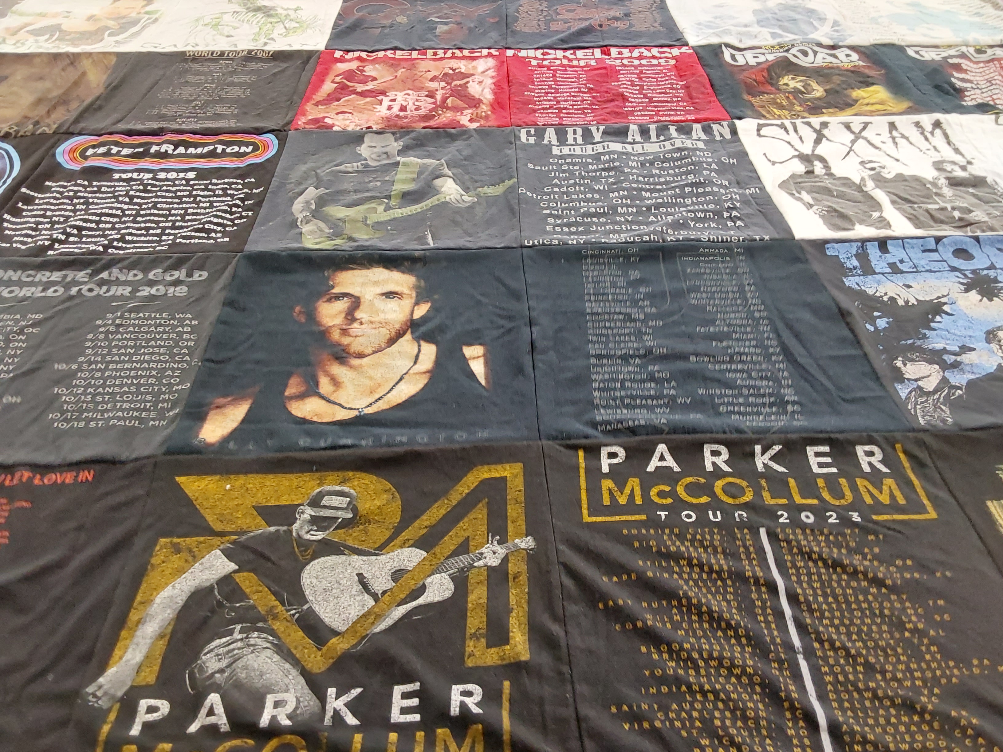 T-shirt quilt with music, concerts themes by Diane from TX