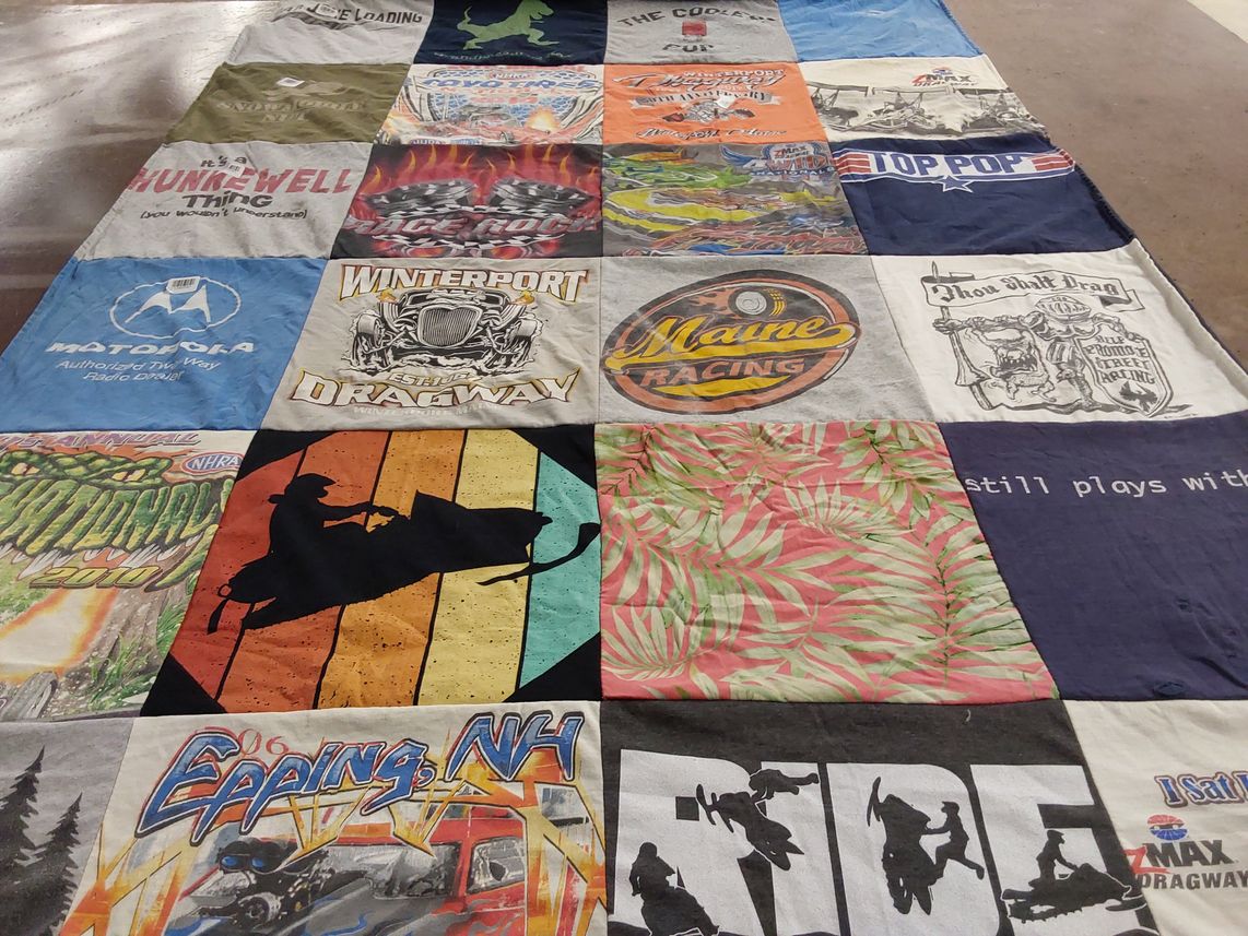 T-shirt quilt with racing, drag racing themes by Dianne from ME