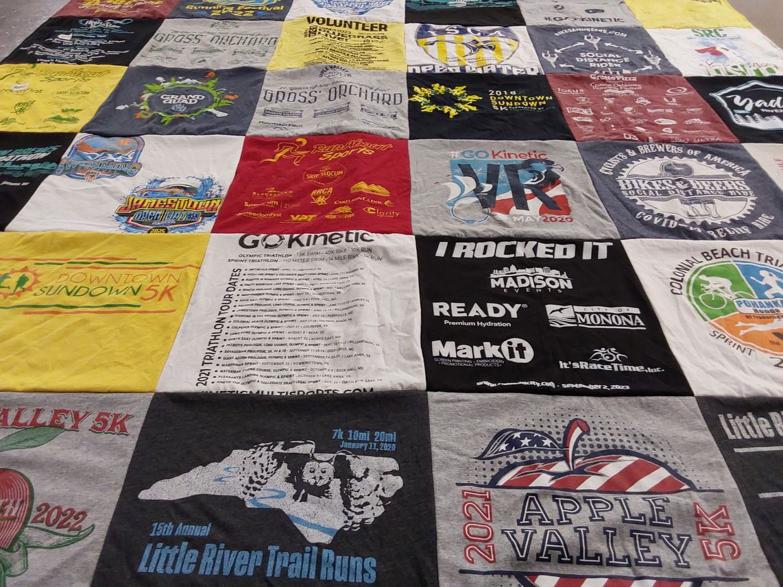 T-shirt quilt with running, triathlons themes by Audessa from NC