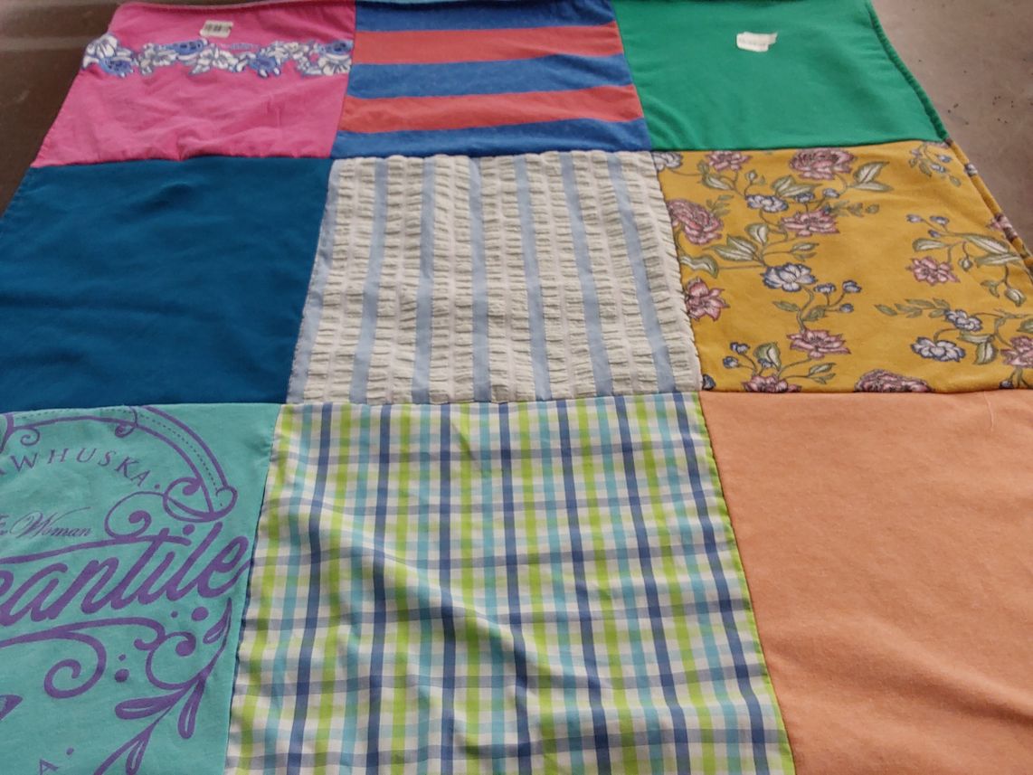 T-shirt quilt with sewing, textiles themes by Cathy from TX