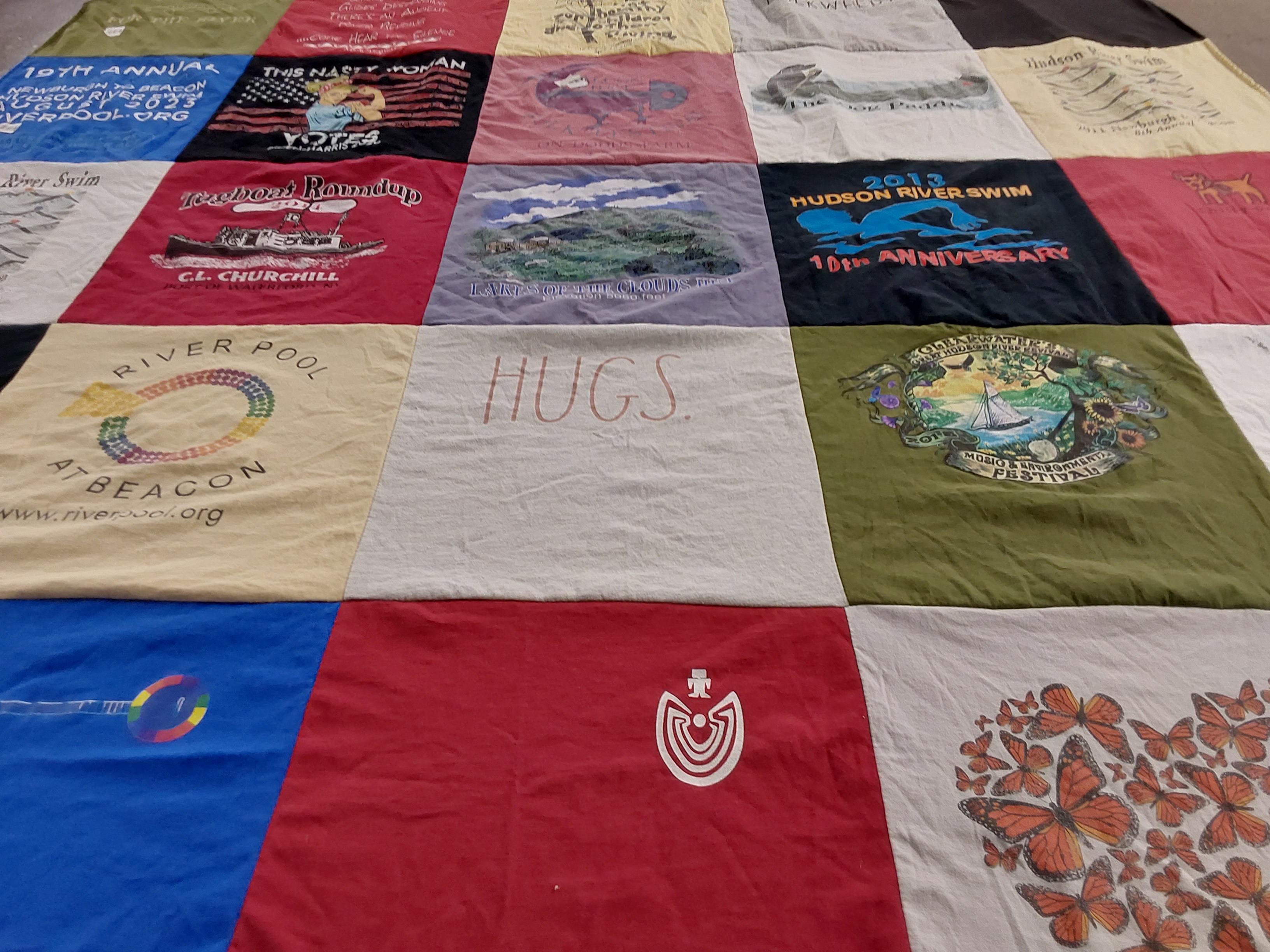 T-shirt quilt with swimming, outdoor events themes by Sheryl from NY