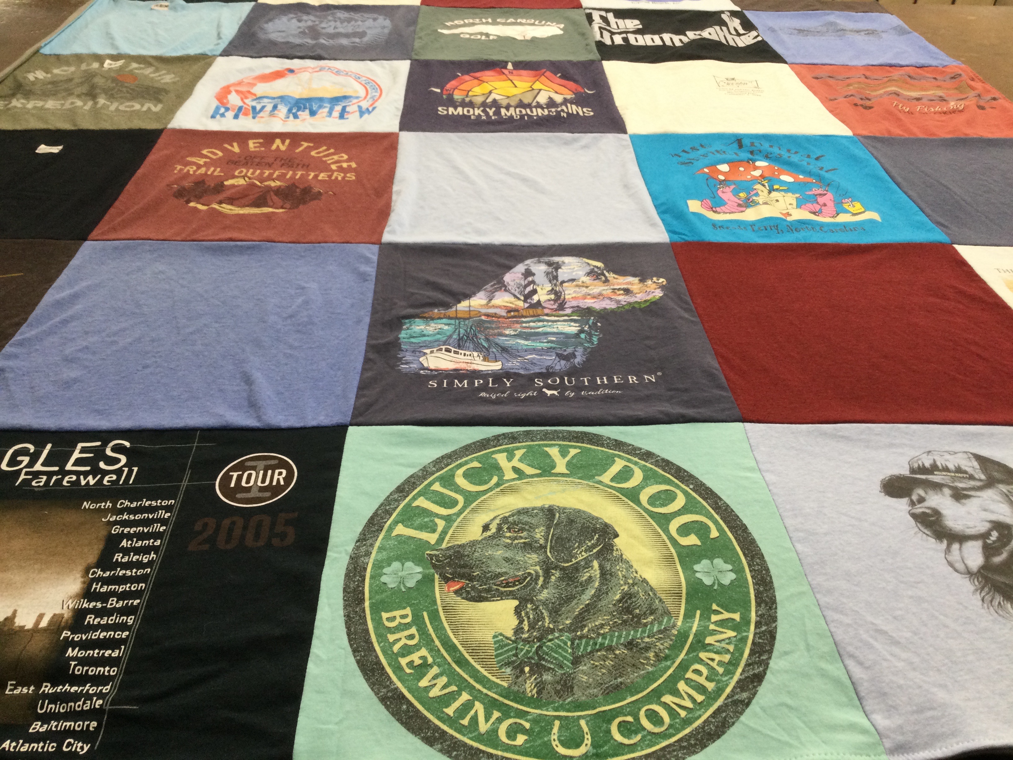 T-shirt quilt with outdoor activities, travel themes by Kimberly from NC