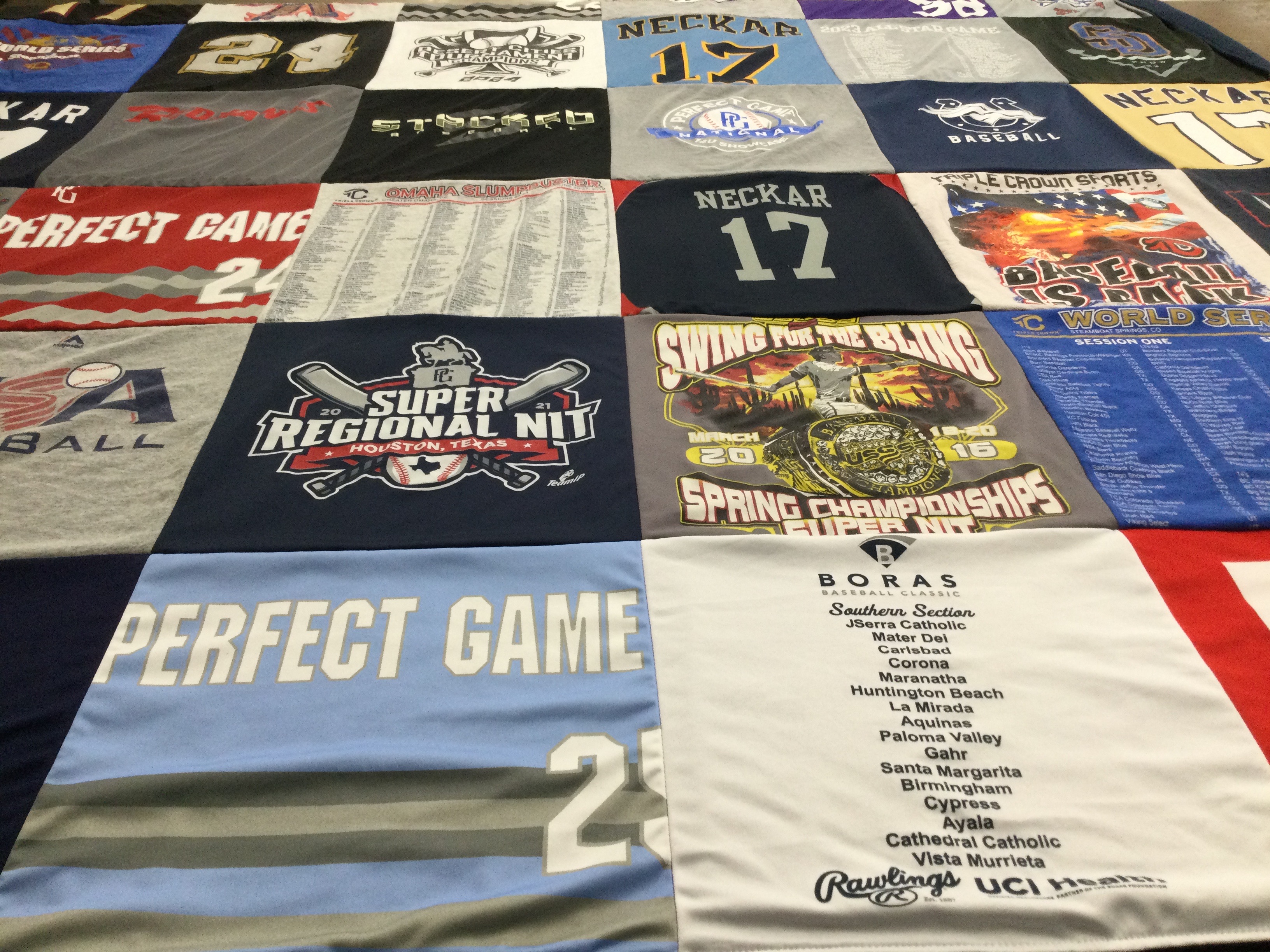 T-shirt quilt from sierra catholic high school, mater dei high school by Julie from CA