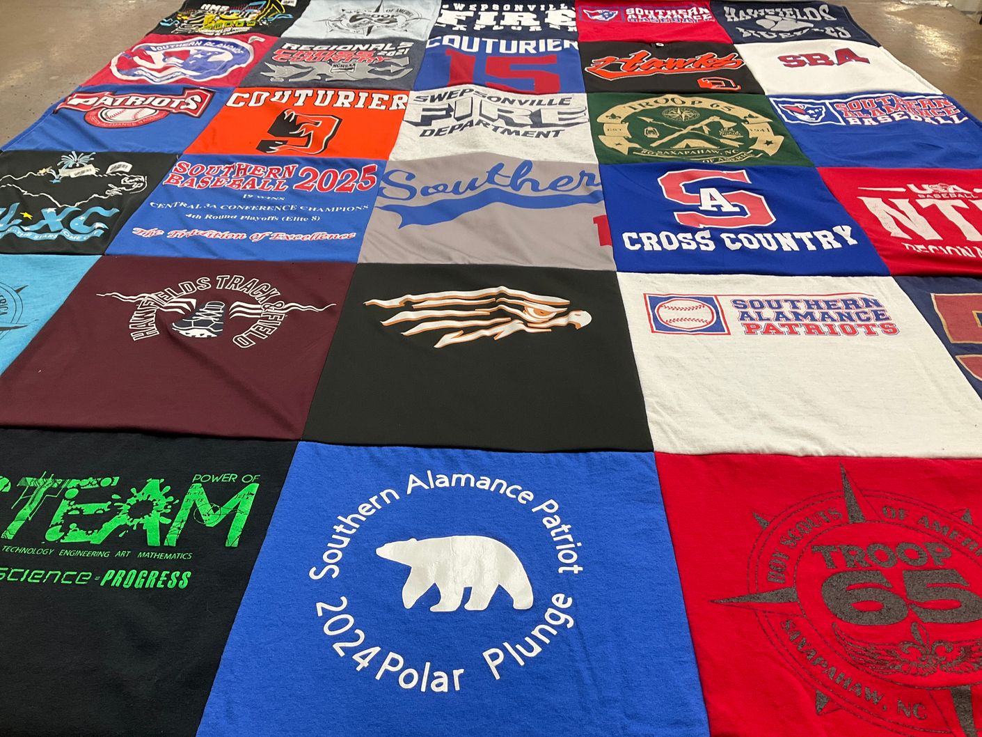 T-shirt quilt featuring southern alamance patriots, hawfields track and field by Rachel from NC