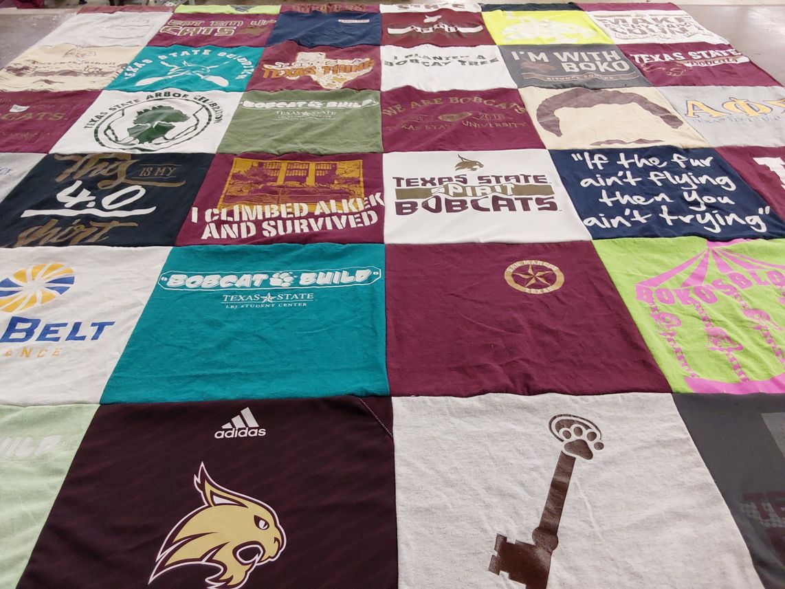 T-shirt quilt featuring bobcats by Laura from OK