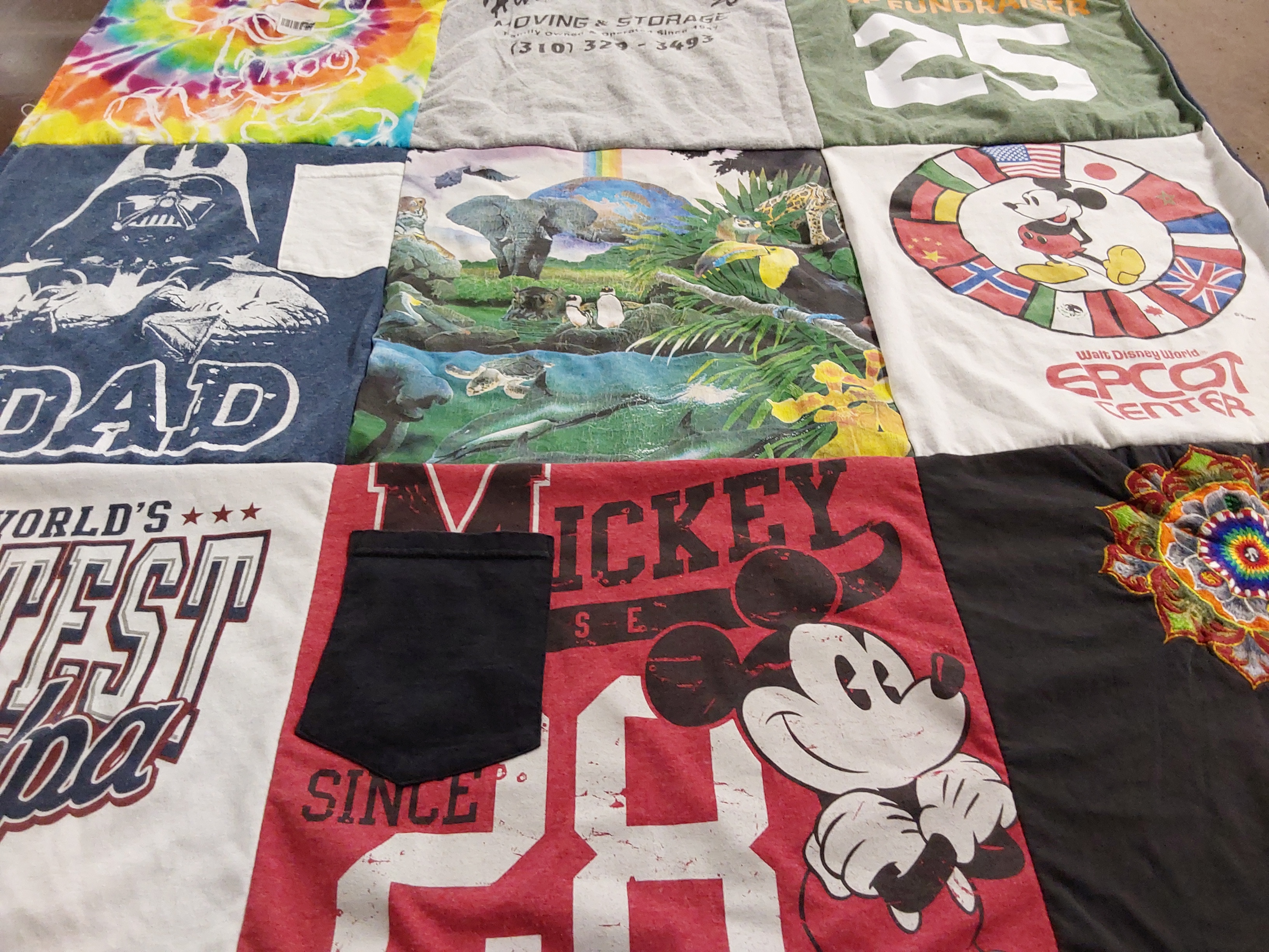 T-shirt quilt with disney, animals themes by Lauren from CA