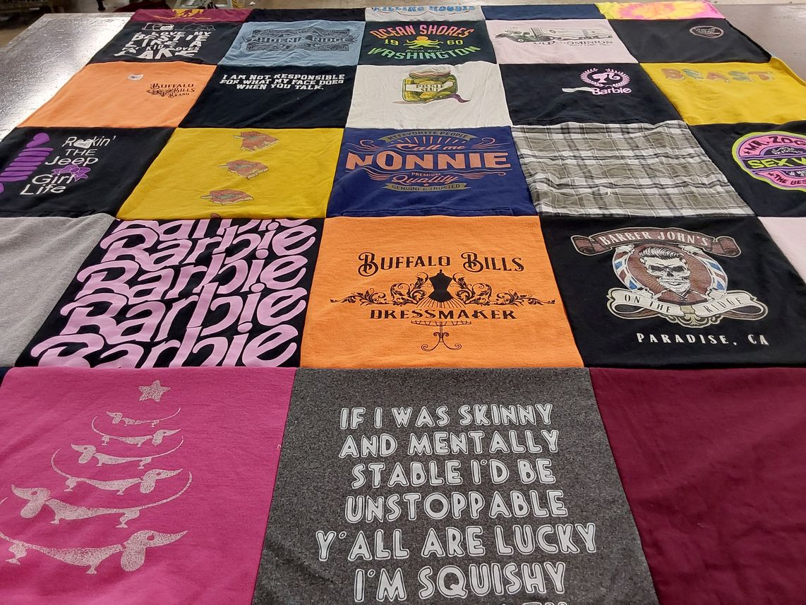 T-shirt quilt with barbie, jeep themes by Jenny from CA