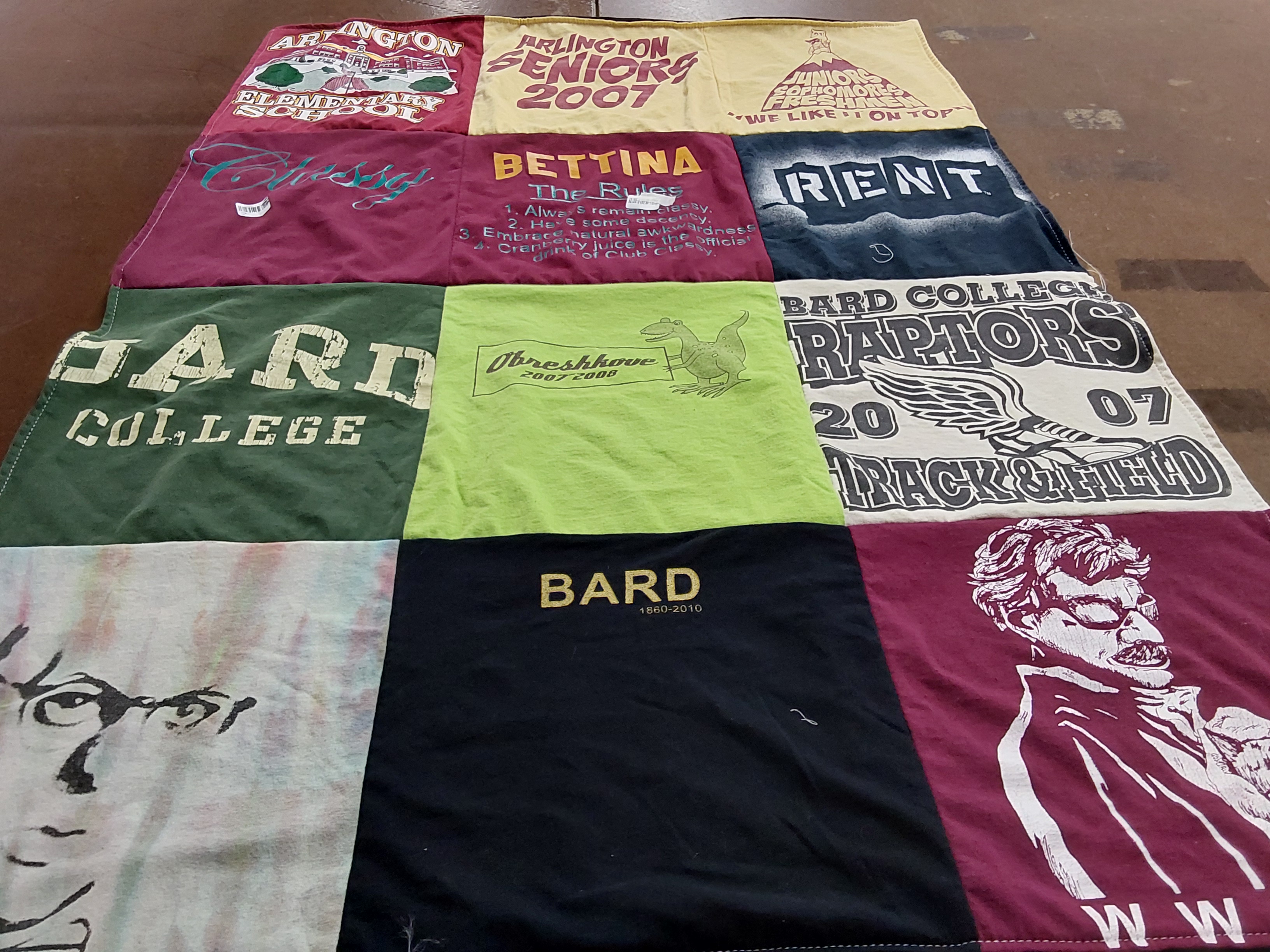 T-shirt quilt featuring bard college raptors by Alexandra from NY