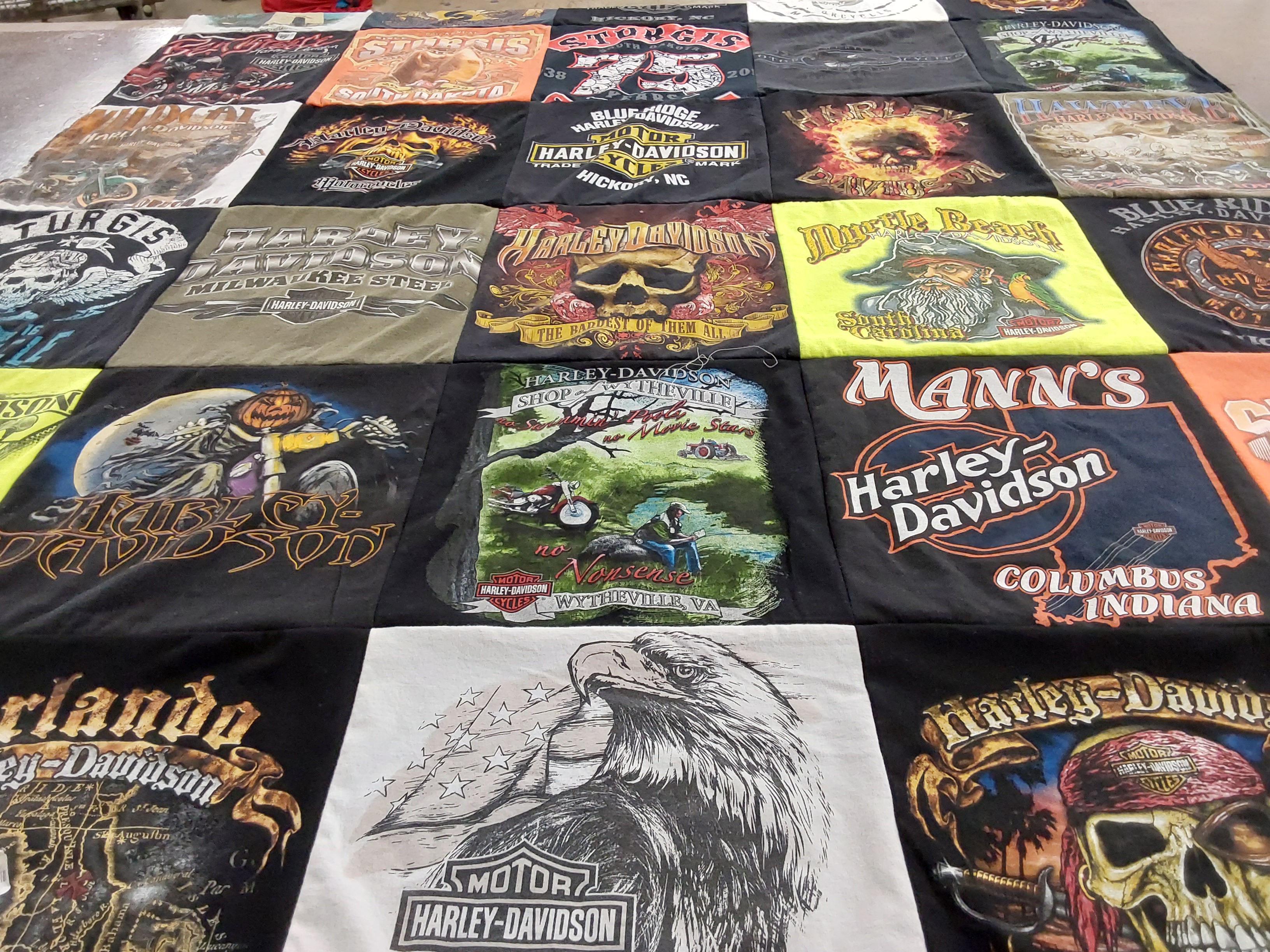 T-shirt quilt with motorcycles, biking themes by James from NC