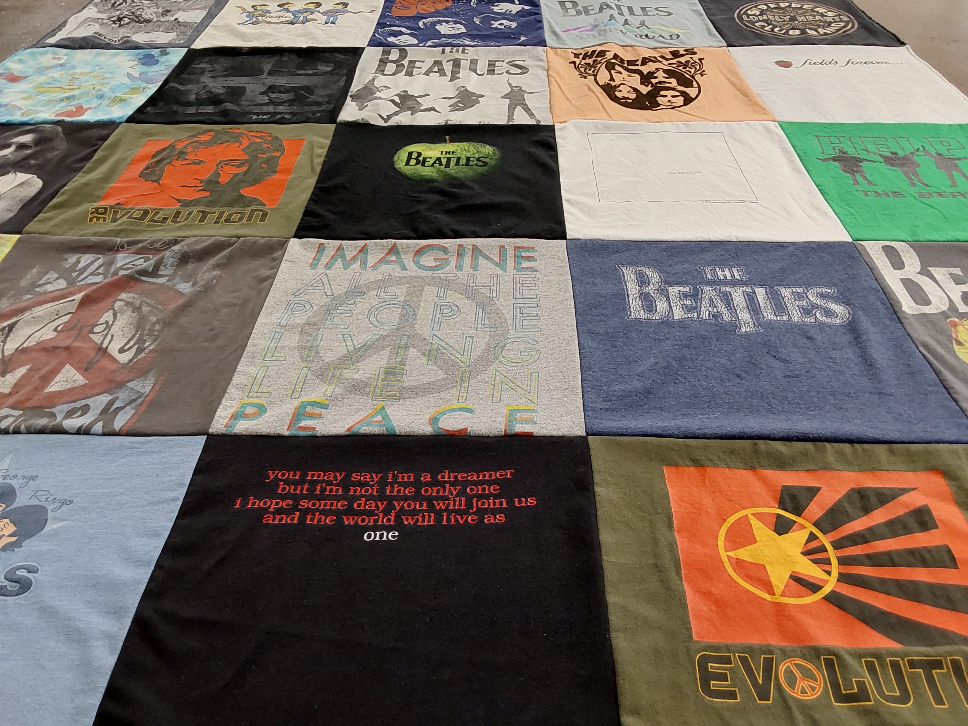 T-shirt quilt with music, peace themes by Bonnie from WV