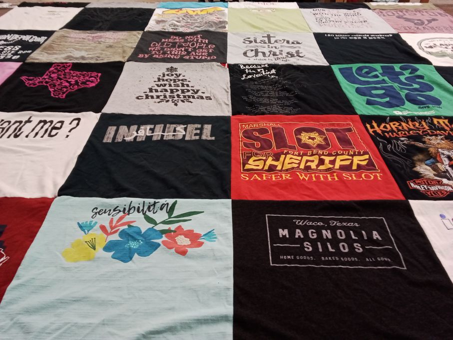 T-shirt quilt with community, faith themes by Darcel from TX