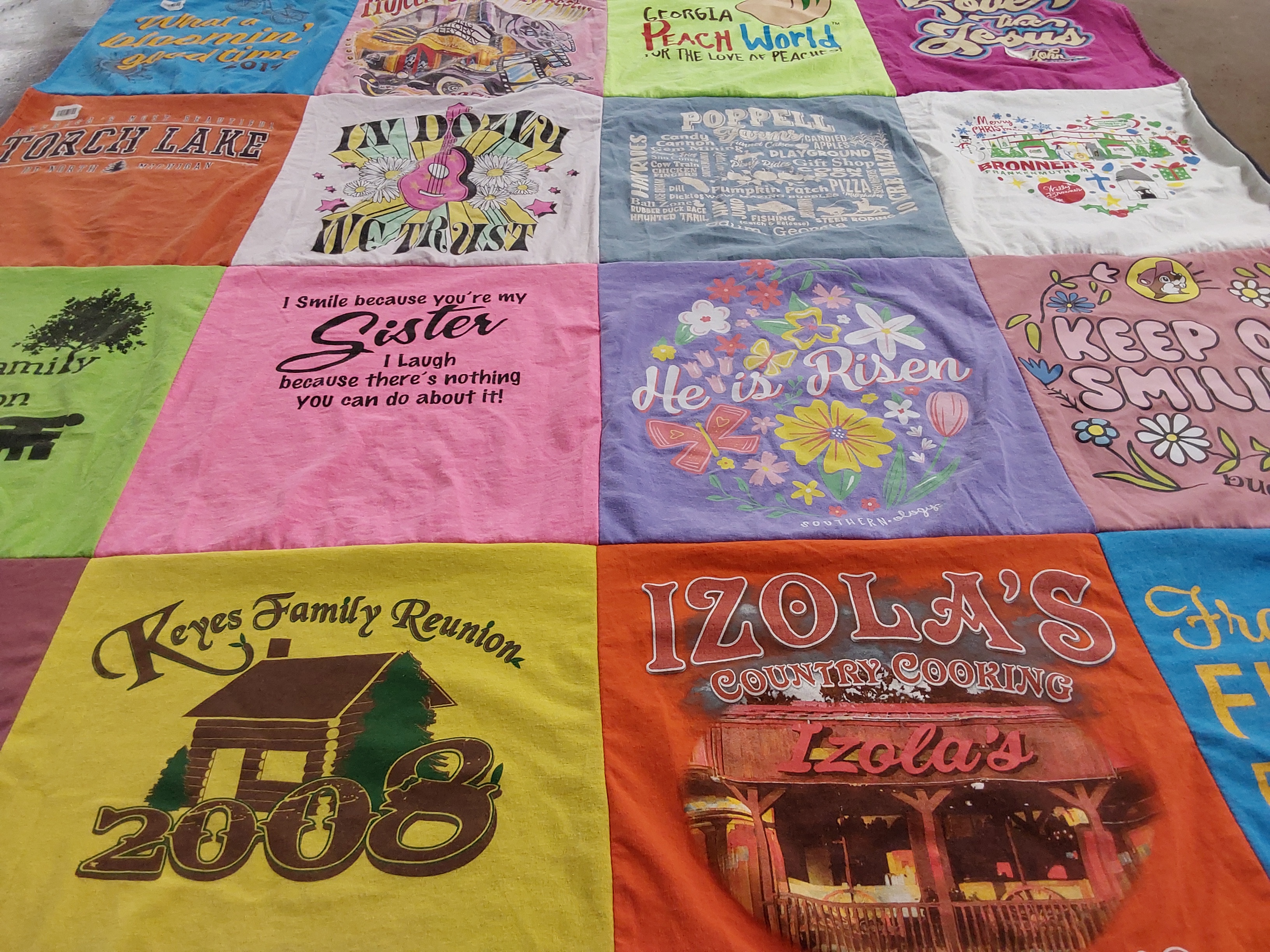 T-shirt quilt with family, reunions themes by Sandy from GA