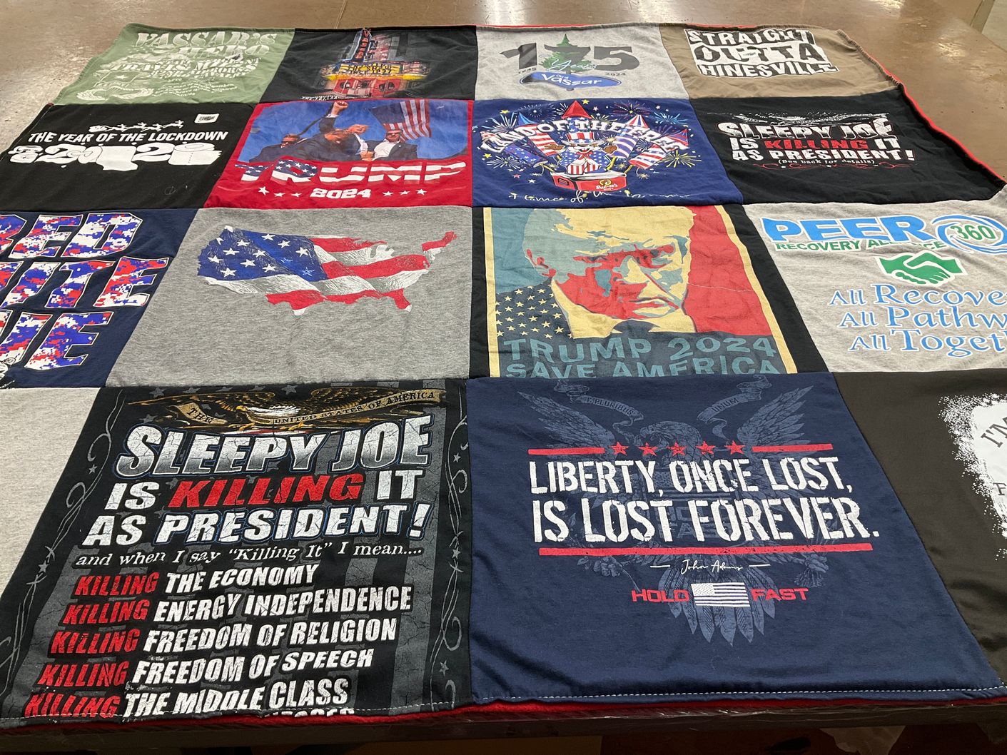 T-shirt quilt with politics, american history themes by Sandy from GA