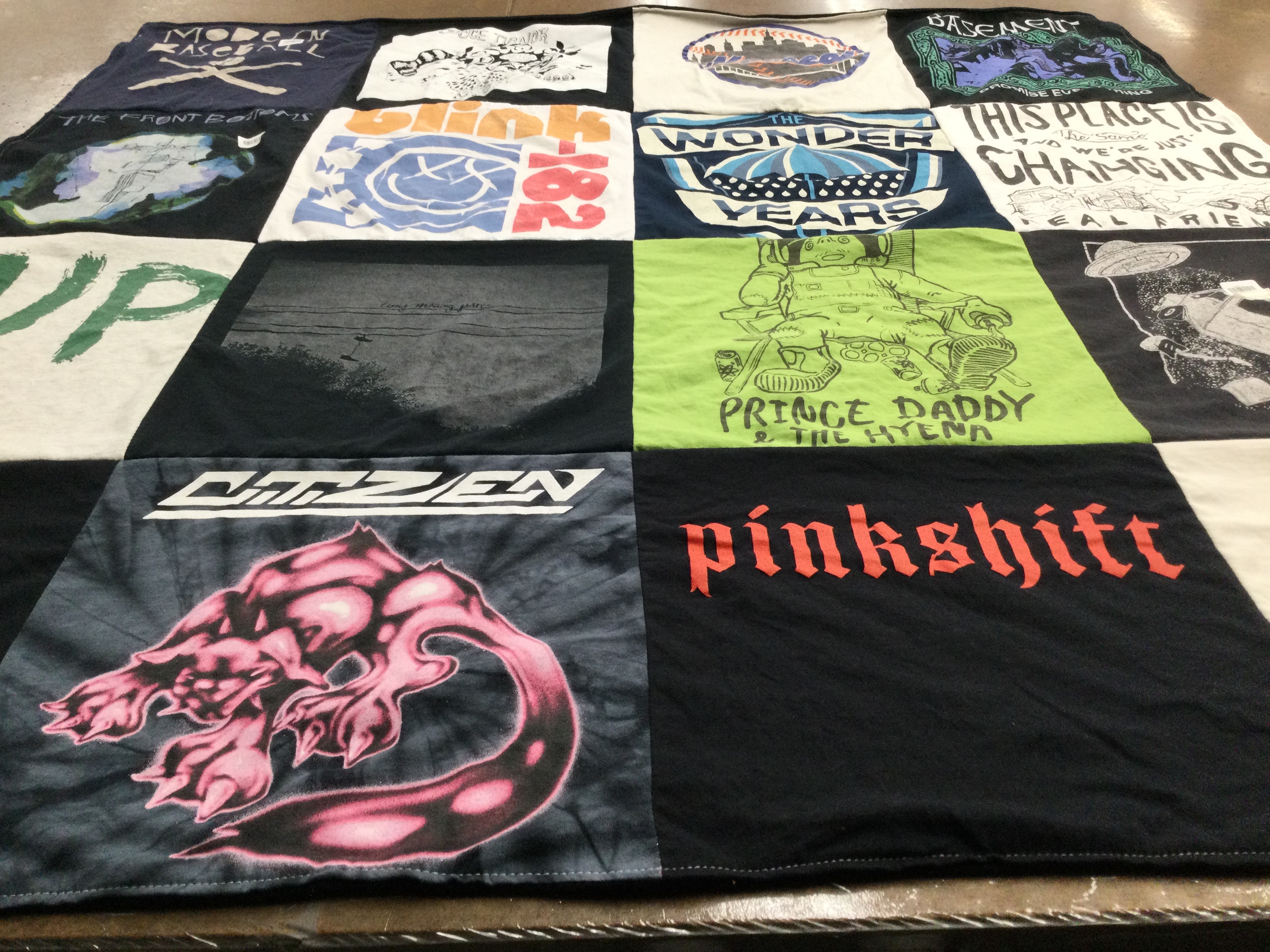 T-shirt quilt with alternative music, punk rock themes by Steve from VA
