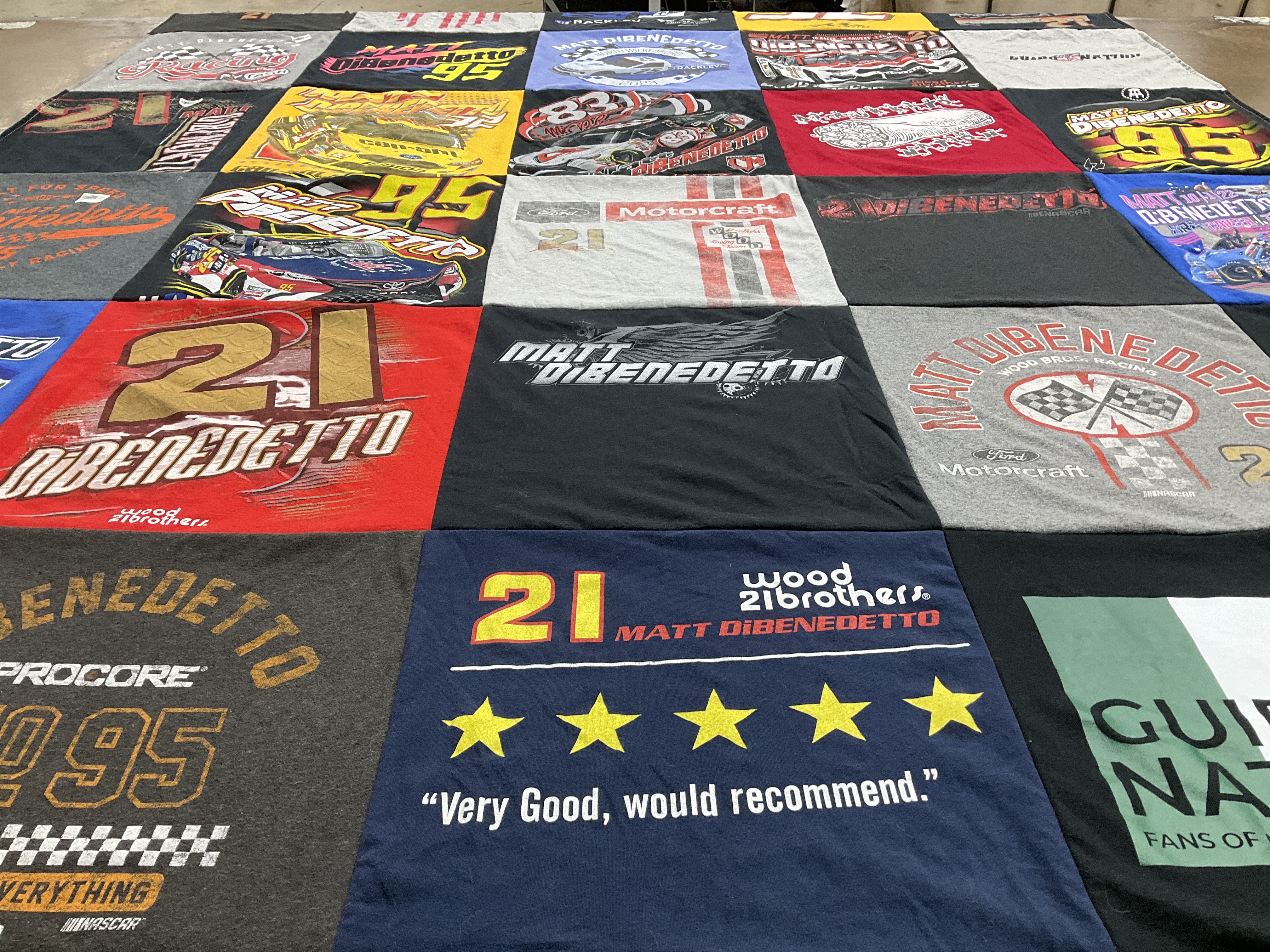 T-shirt quilt with nascar, racing themes by Susan from PA