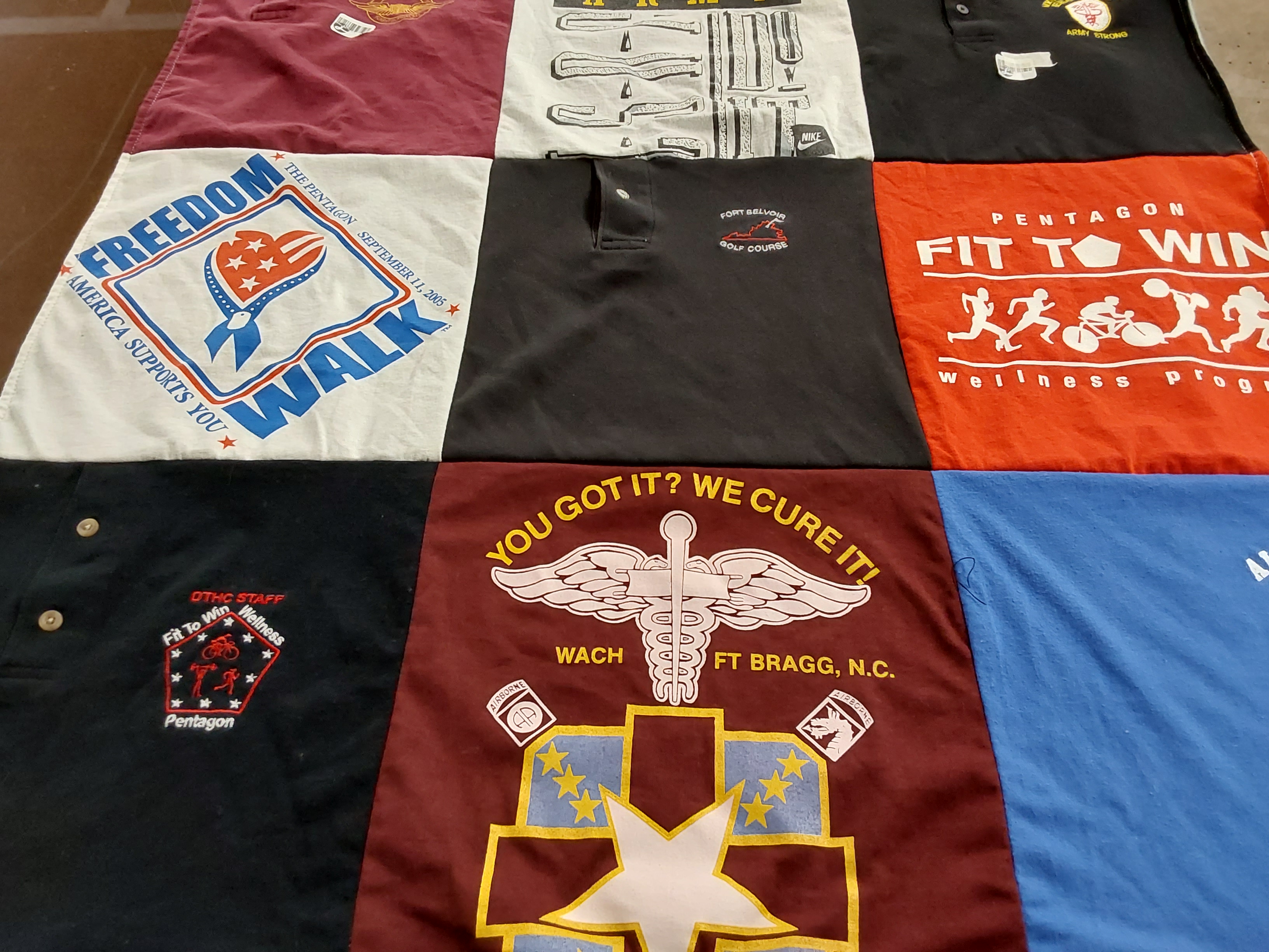 T-shirt quilt with fitness, wellness themes by Allison from AL