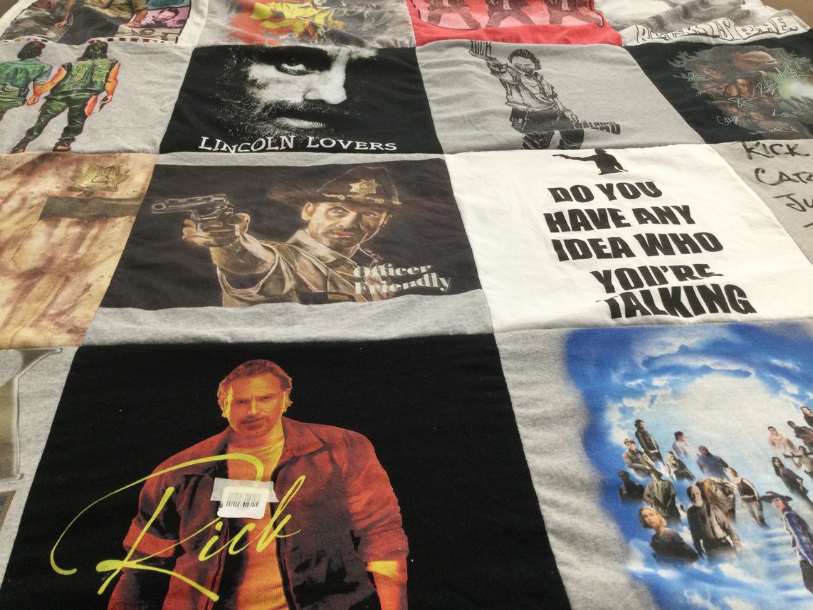 T-shirt quilt with tv shows, movies themes by barbara from MI