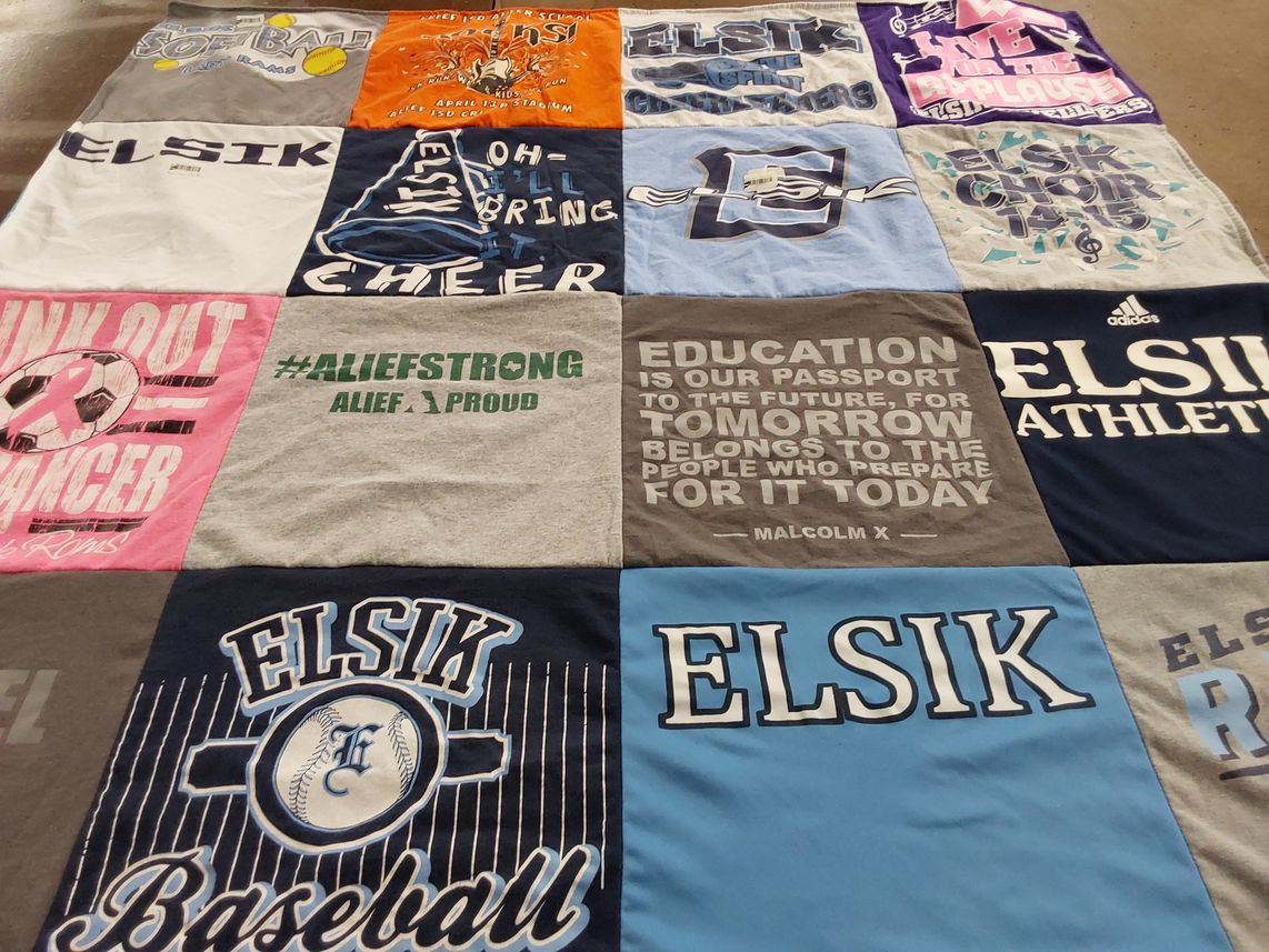 T-shirt quilt featuring elsik high school baseball, elsik high school cheerleading by Izabel from TX