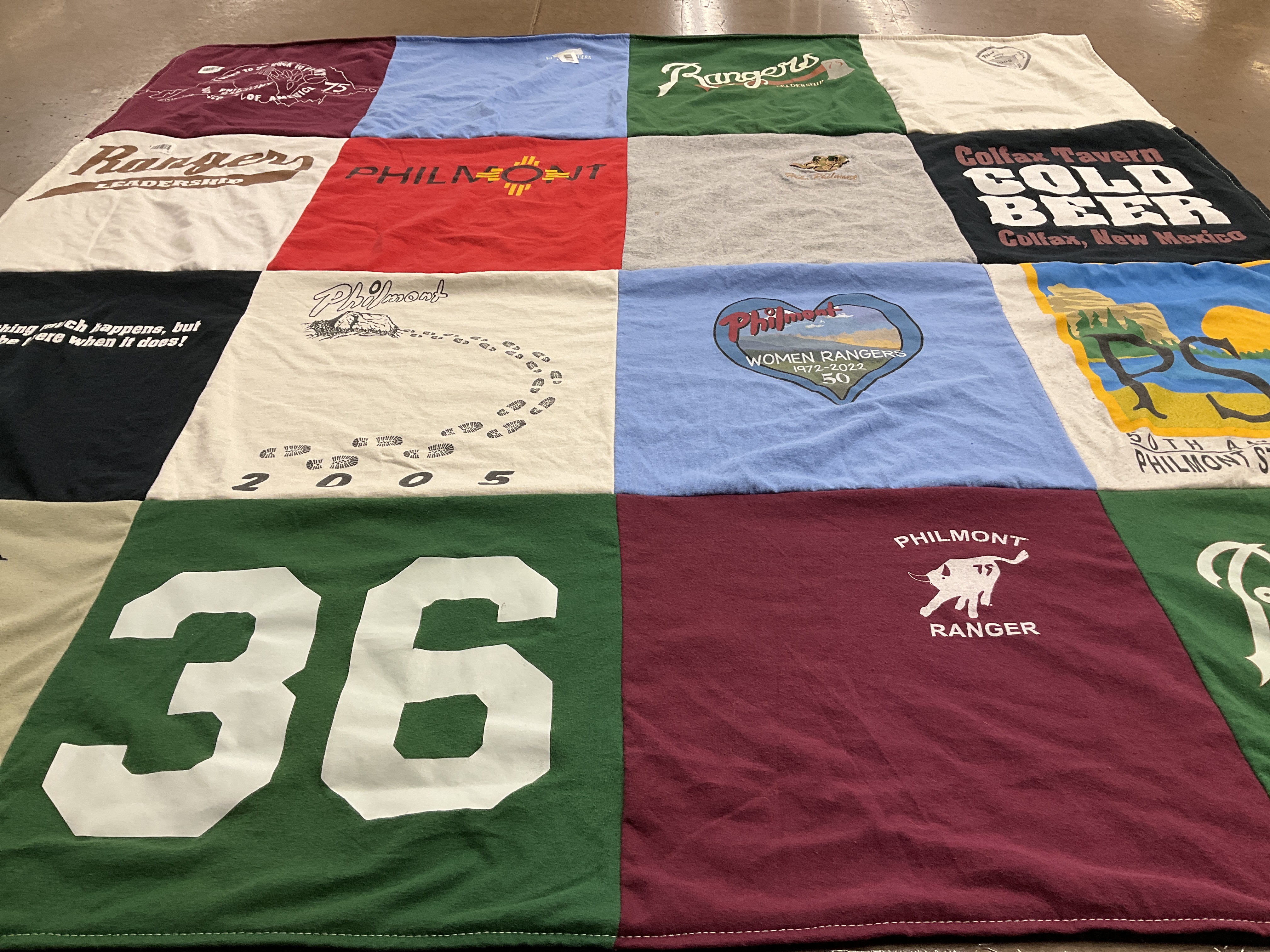 T-shirt quilt with hiking, camping themes by Andrew from CO