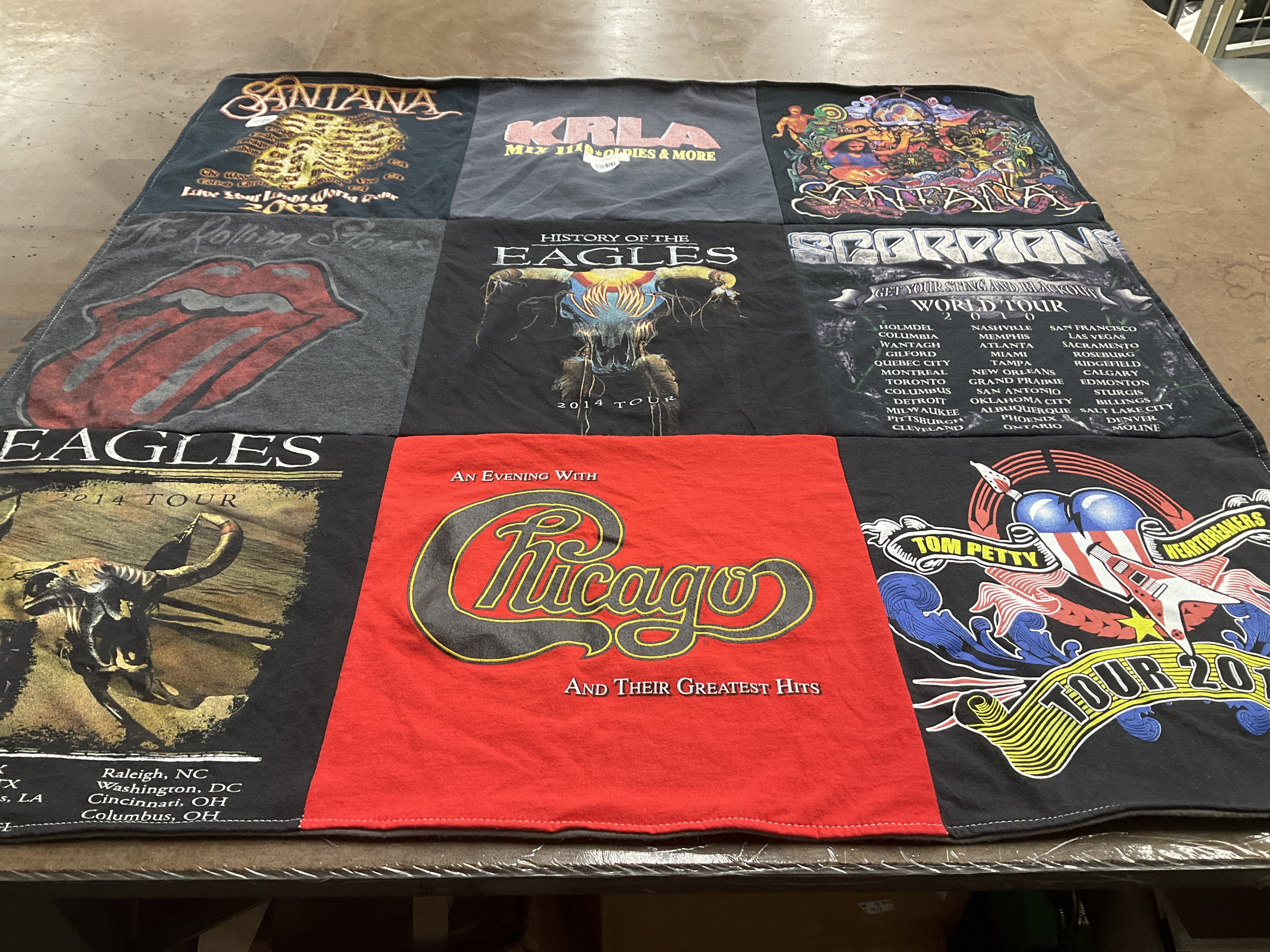 T-shirt quilt with music, rock themes by Anna from CA