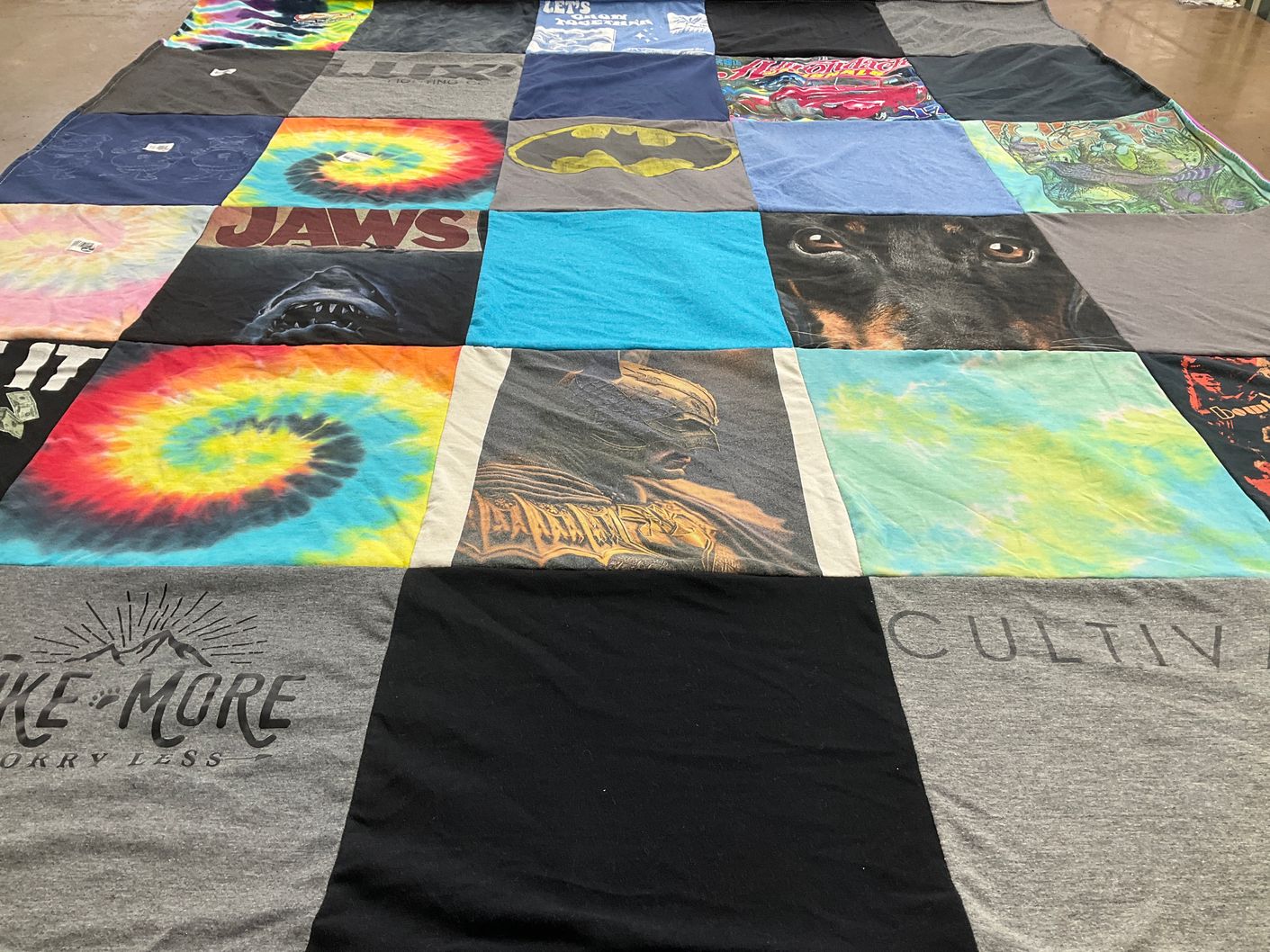 T-shirt quilt with movies, animals themes by Vicki from NJ