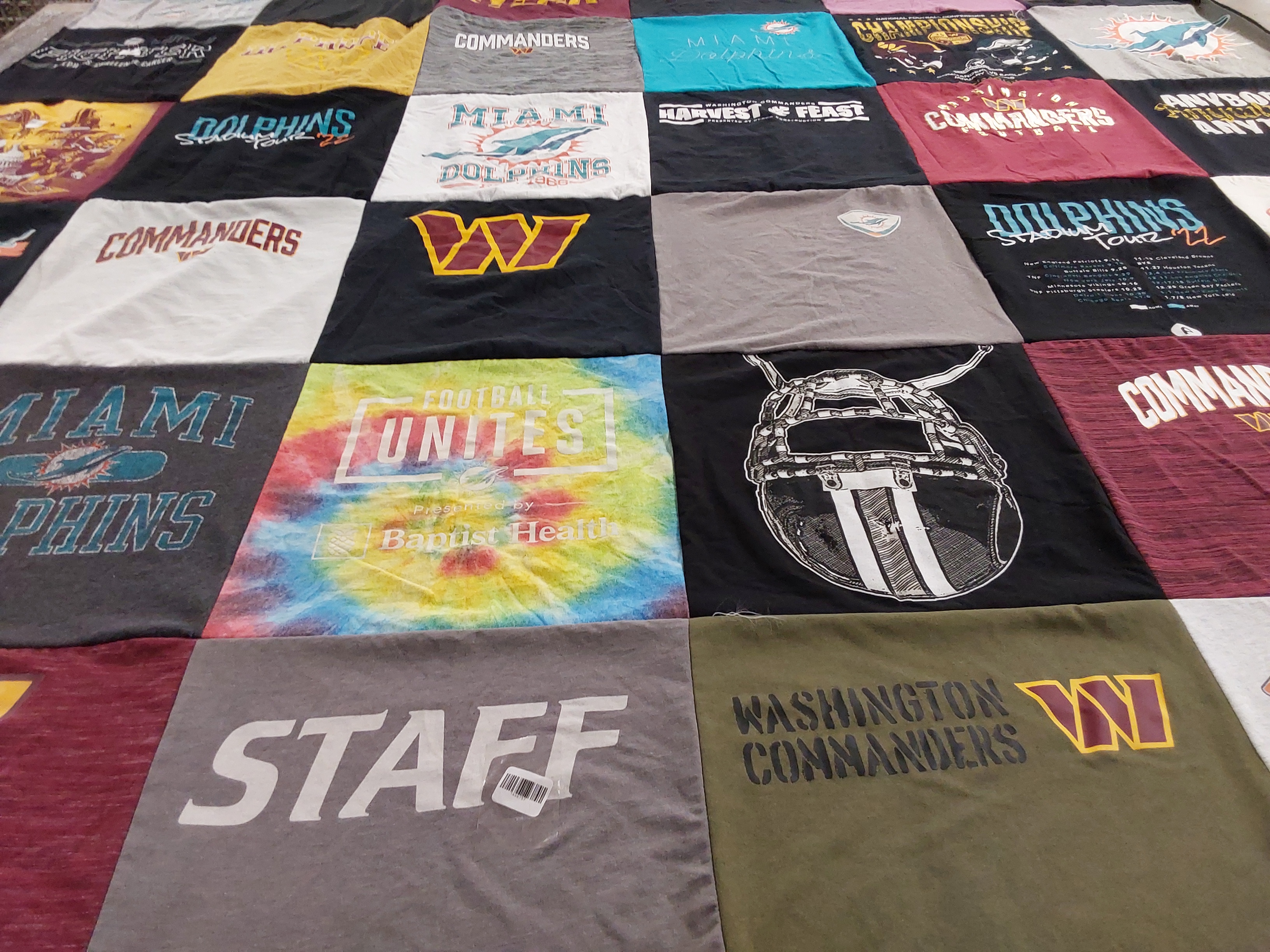 T-shirt quilt featuring miami dolphins, washington commanders by Emily from DE