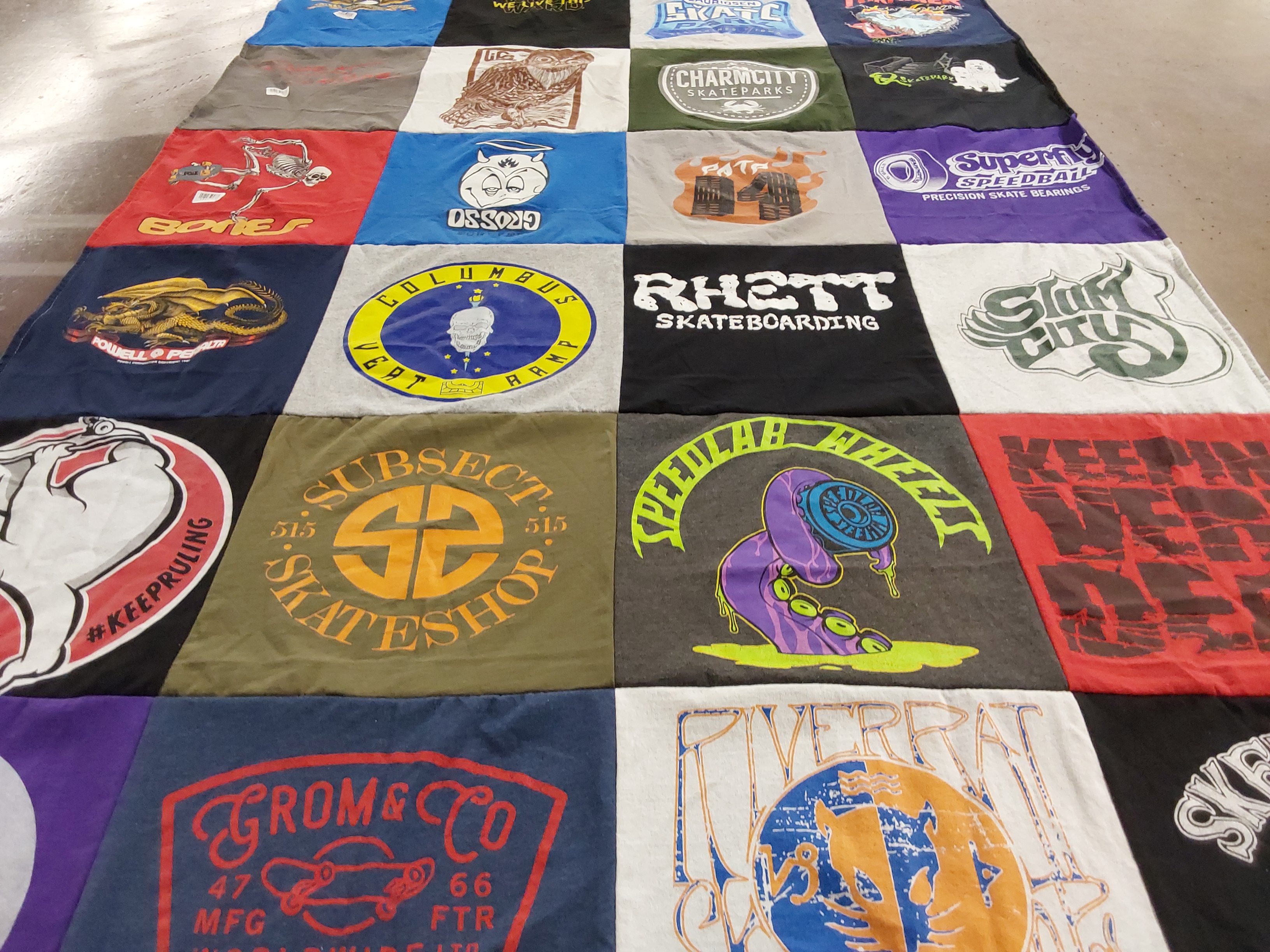 T-shirt quilt with skateboarding, sports themes by sandy from IN