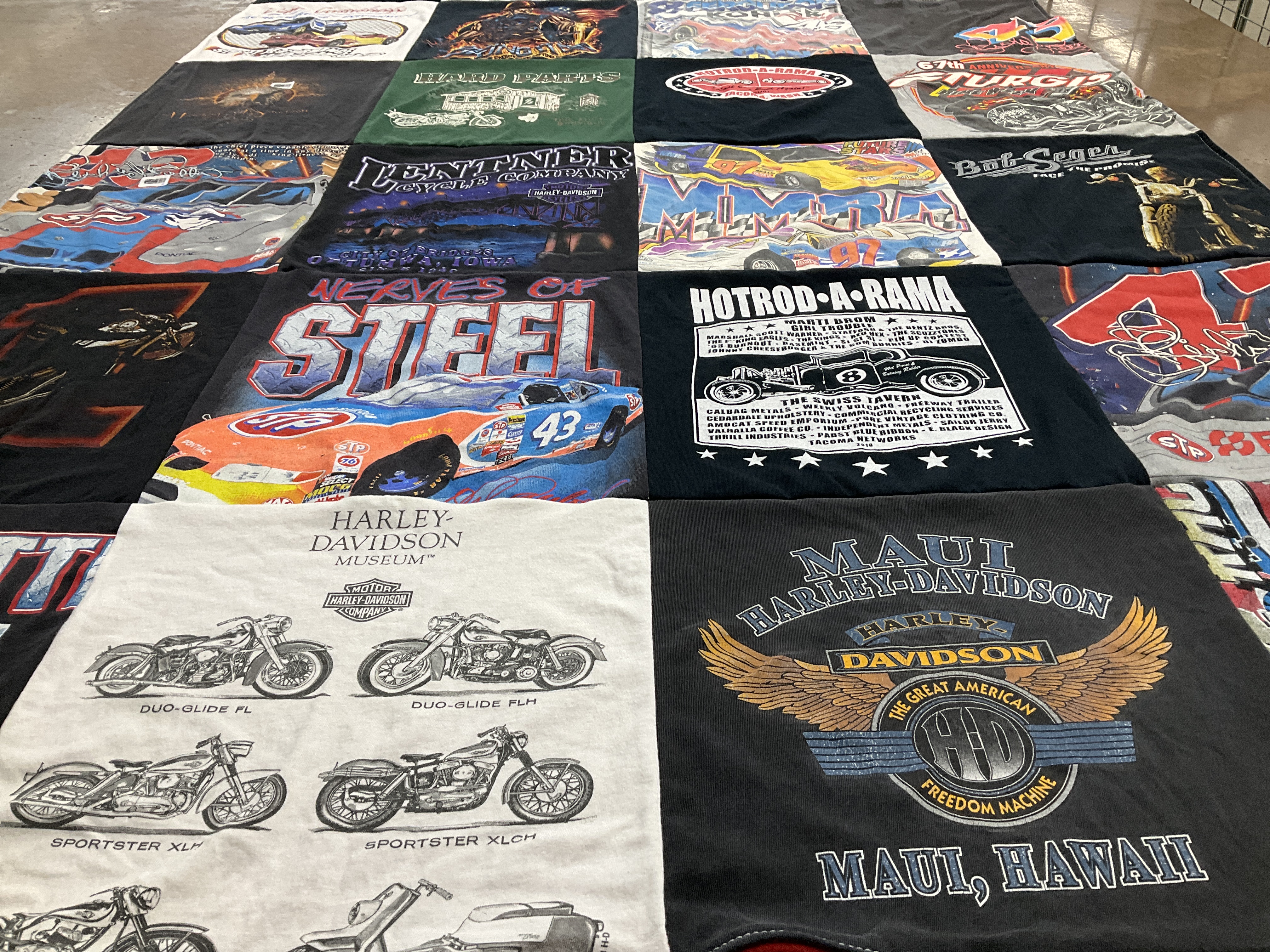 T-shirt quilt with motorcycles, racing themes by Gary from WA
