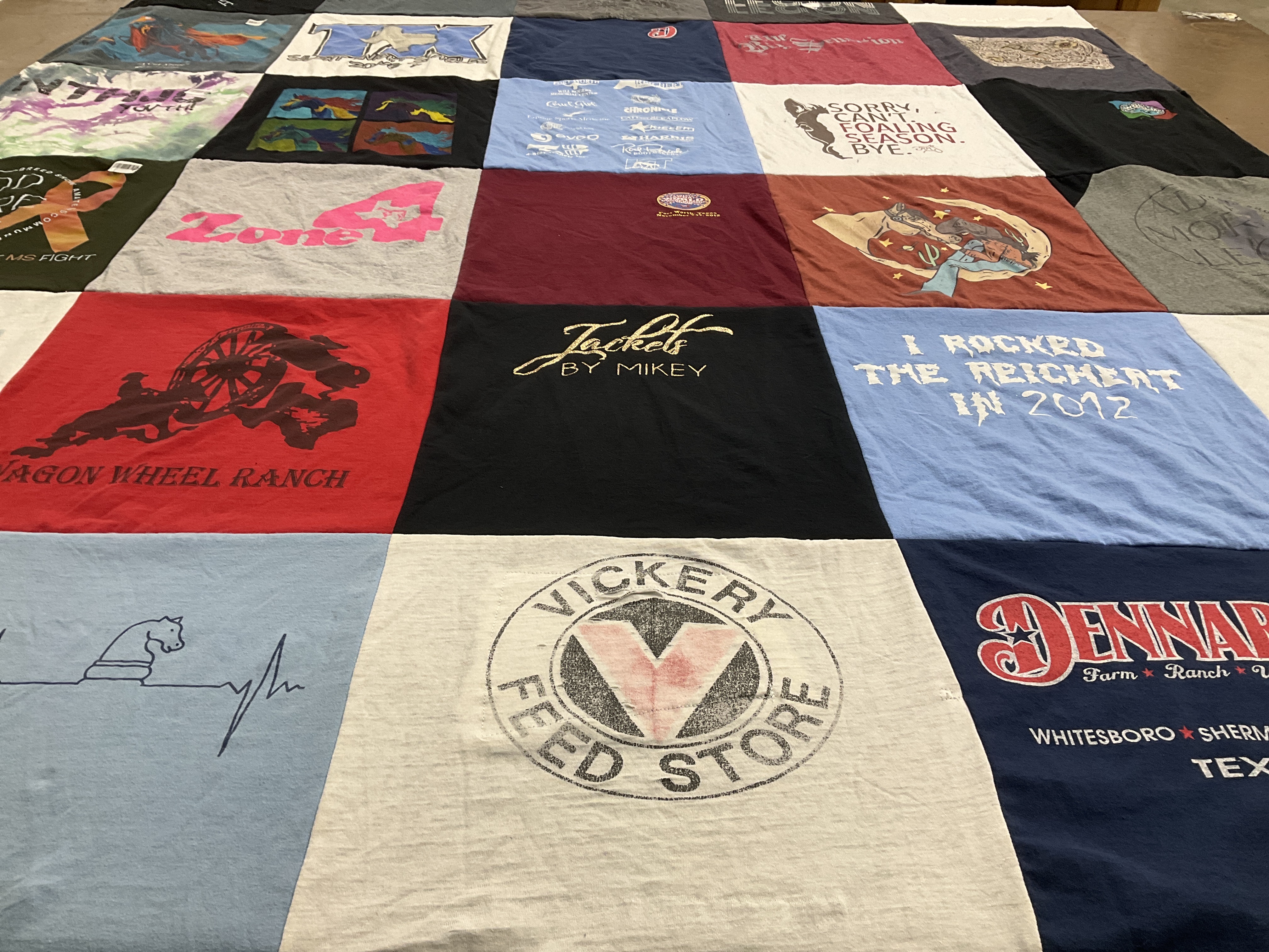 T-shirt quilt with ranching, youth activities themes by Rachael from TX