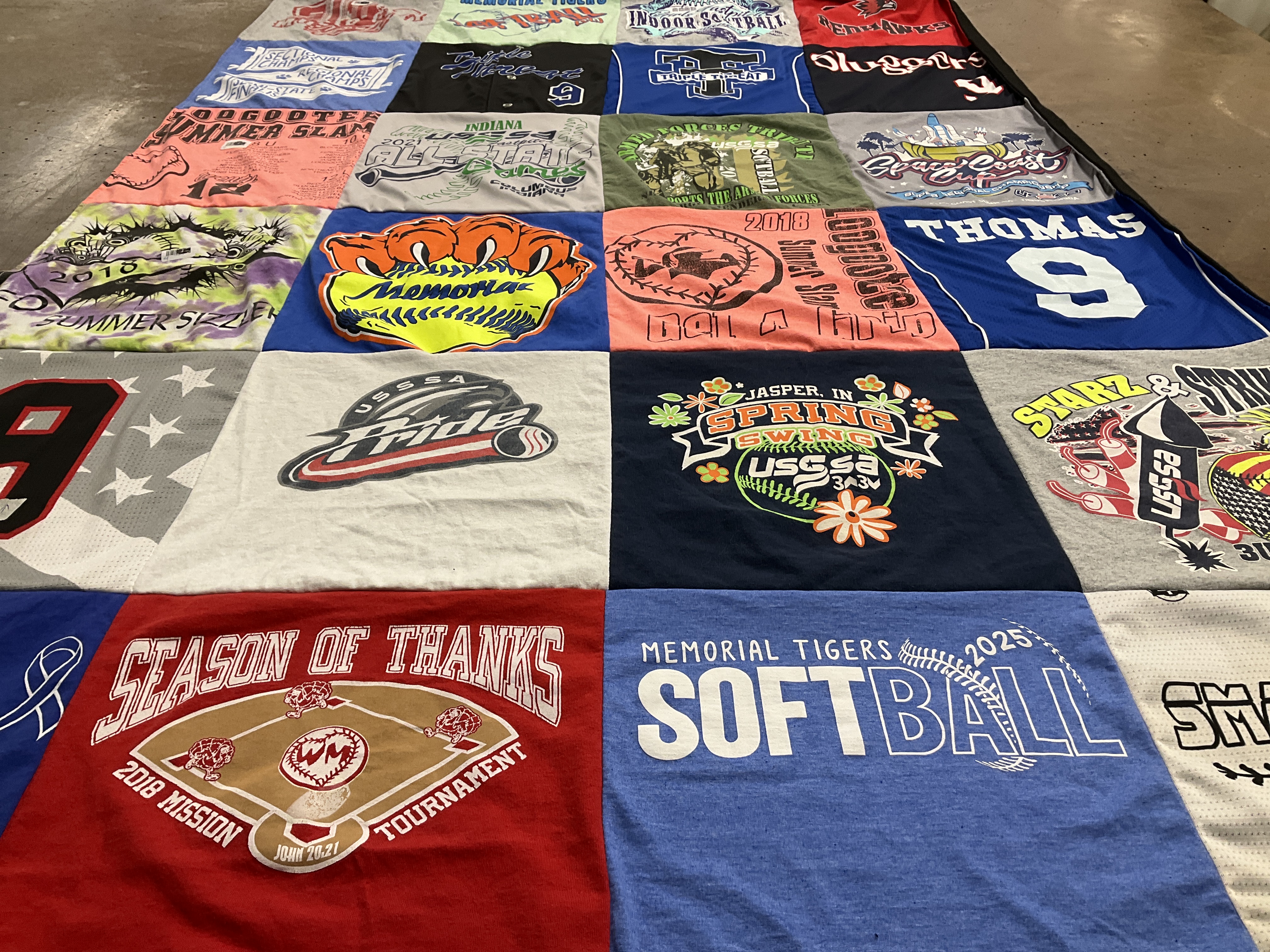 T-shirt quilt featuring usssa pride, memorial tigers by Nicole from IN