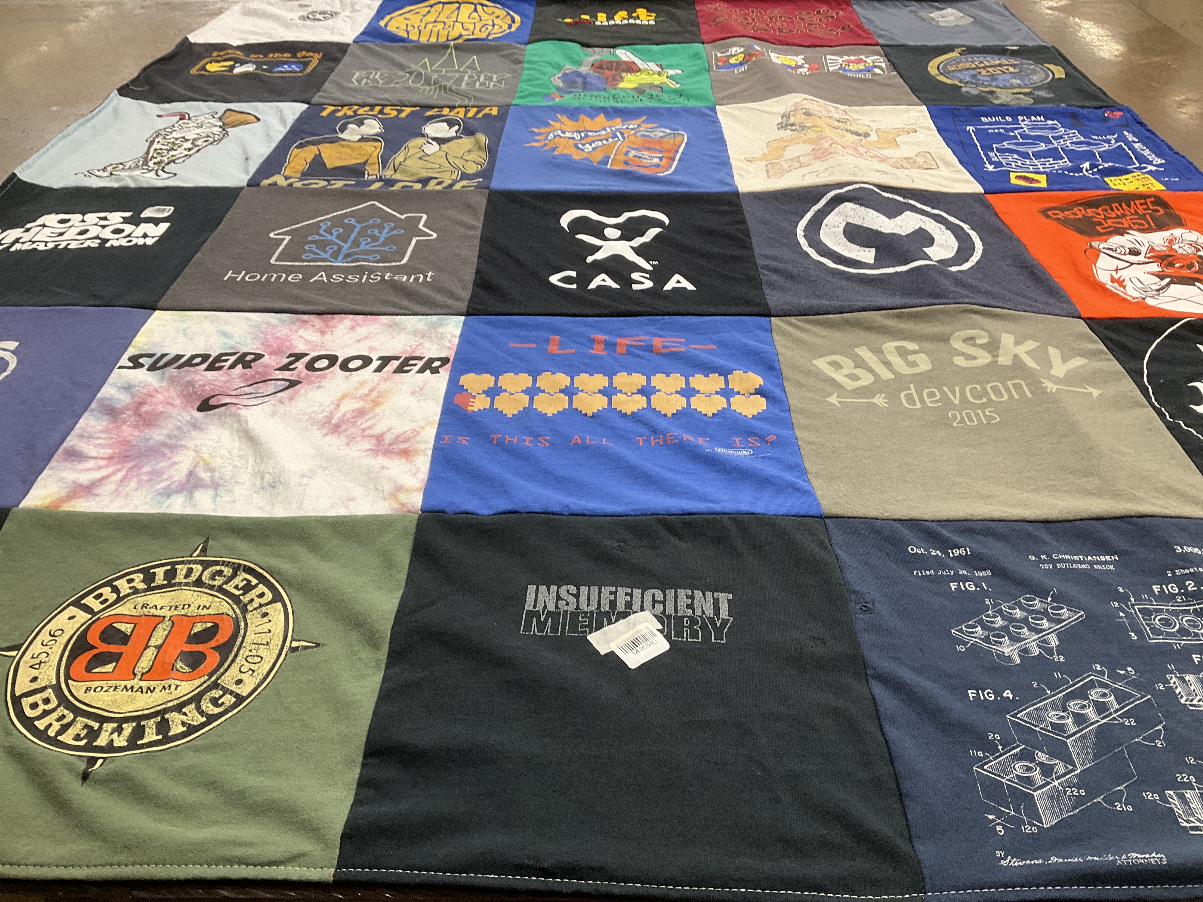 T-shirt quilt with craft beer, technology themes by Jesseca from MT