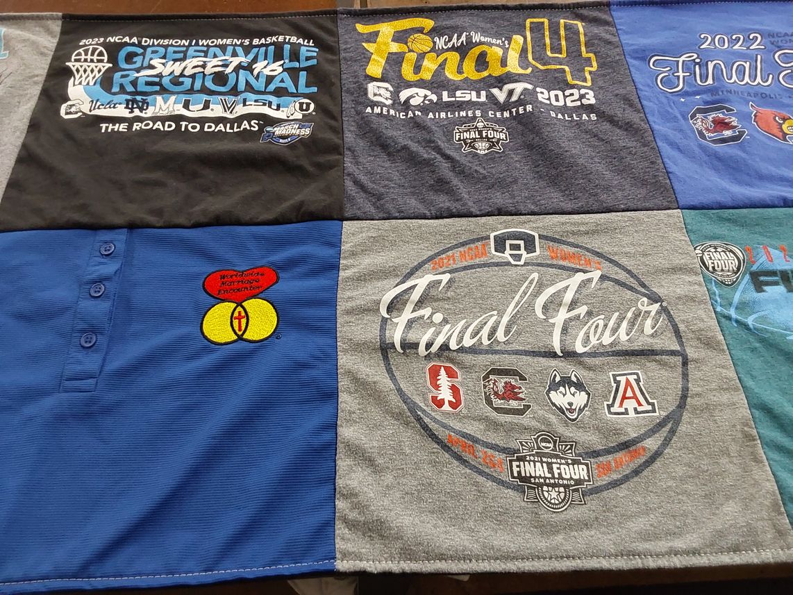 T-shirt quilt from lsu university, virginia tech university by Ellen from NM