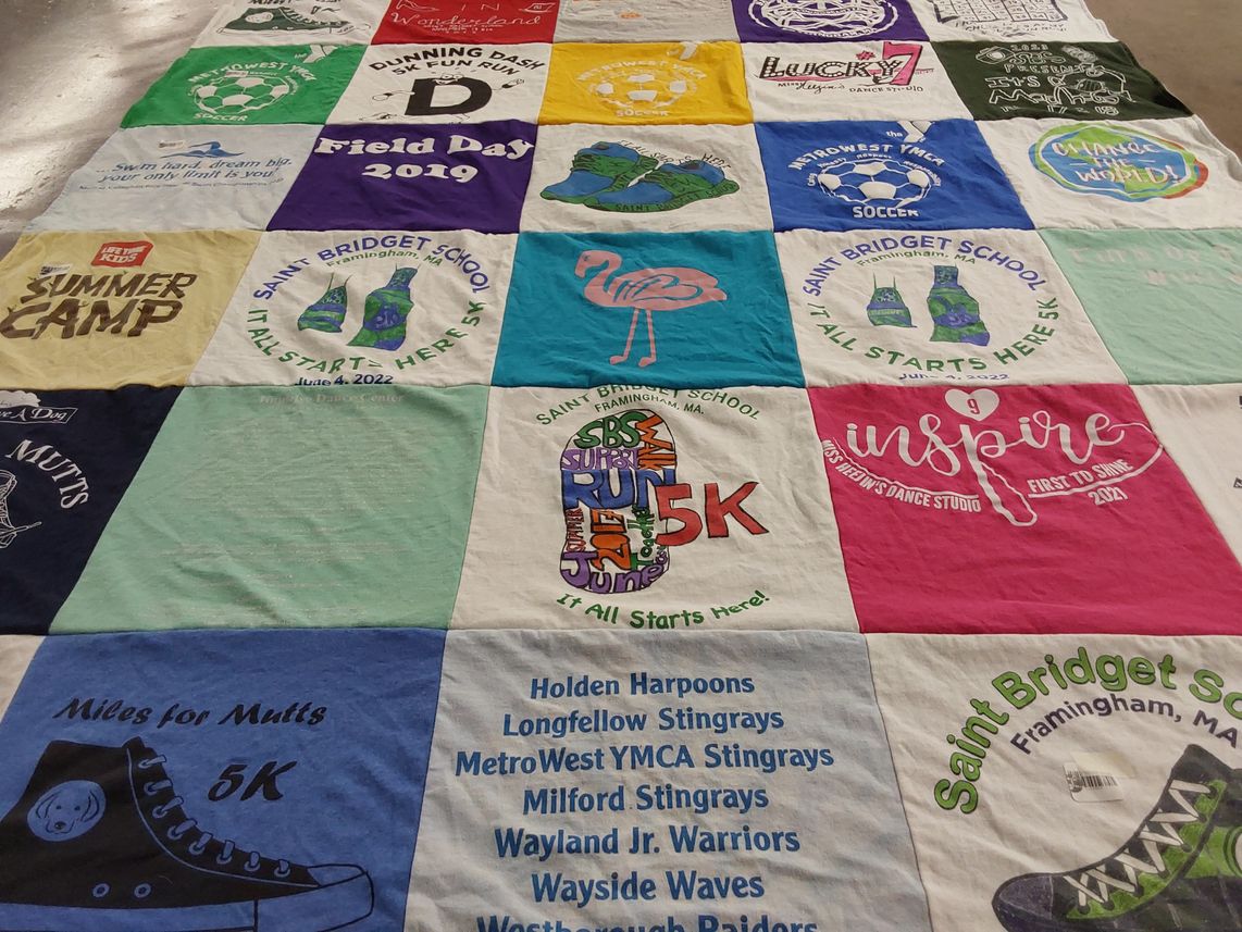 T-shirt quilt featuring longfellow stingrays, metrowest ymca stingrays by Deanna from MA