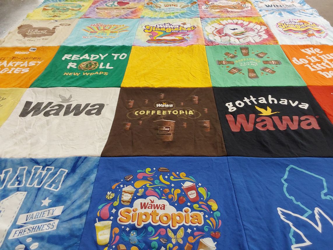 T-shirt quilt with food, coffee themes by Gianna from NJ