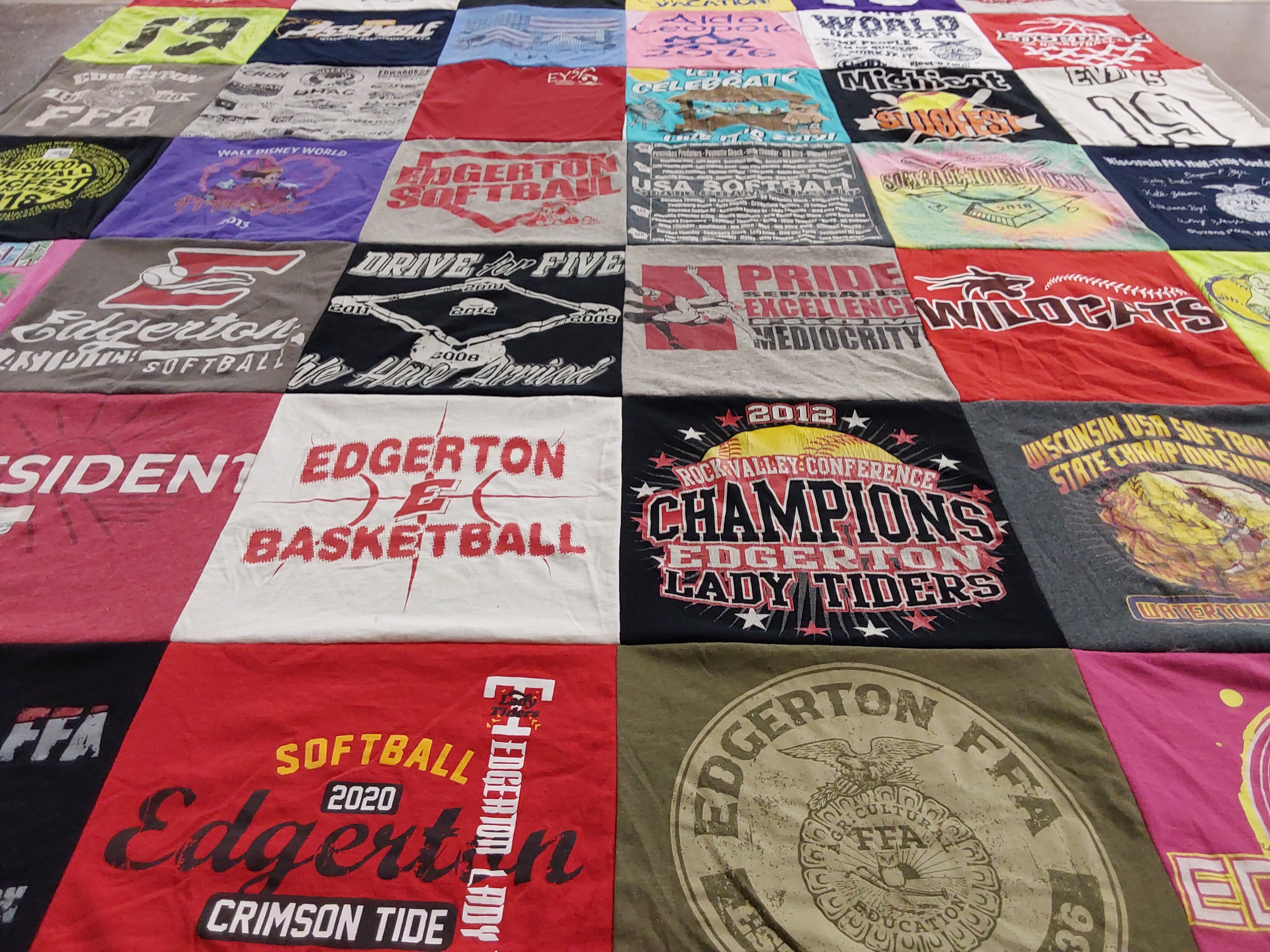 T-shirt quilt featuring edgerton lady tiders, edgerton crimson tide by Nola from WI