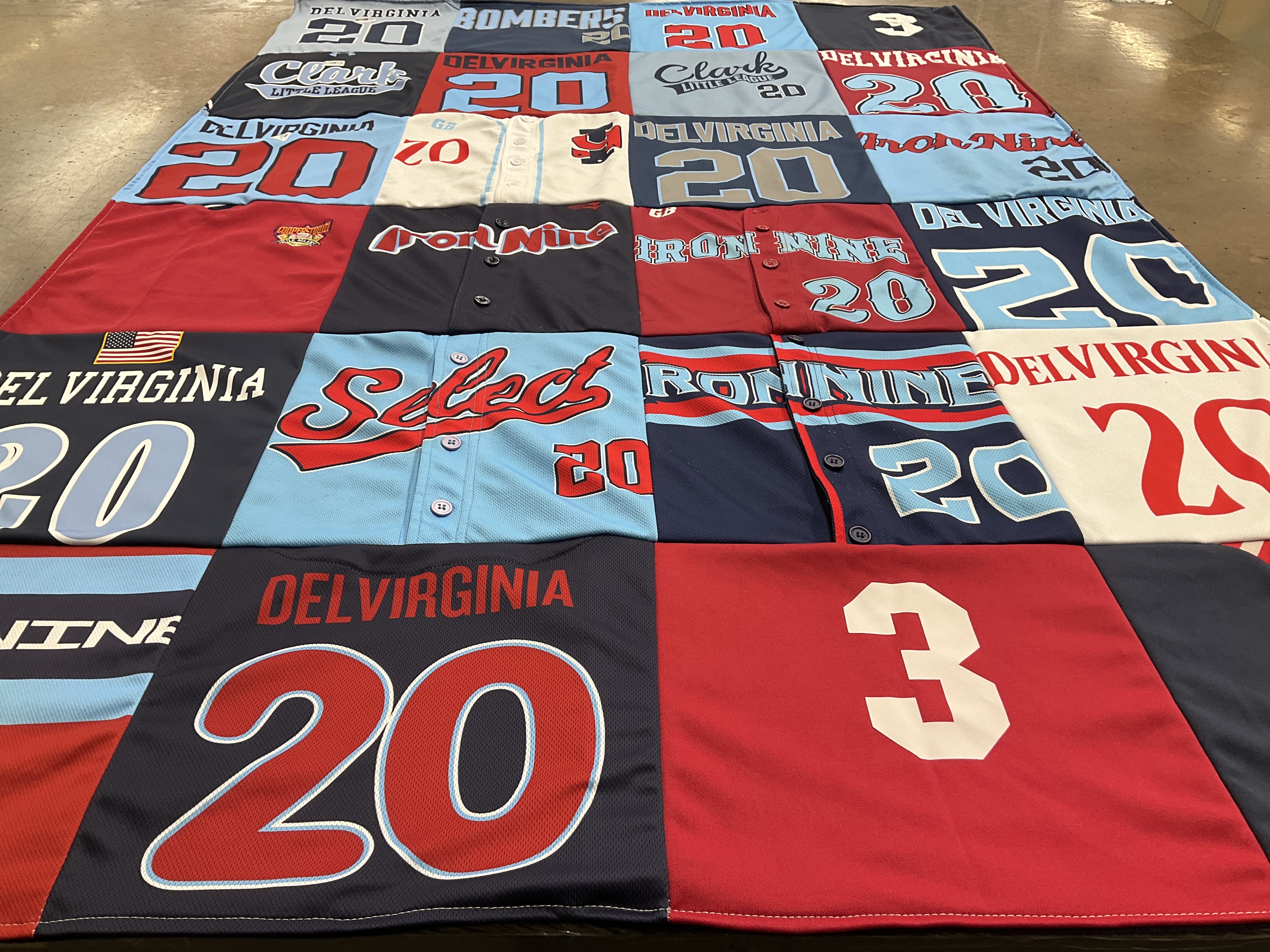 T-shirt quilt with baseball, sports themes by Geri-Ann from NJ