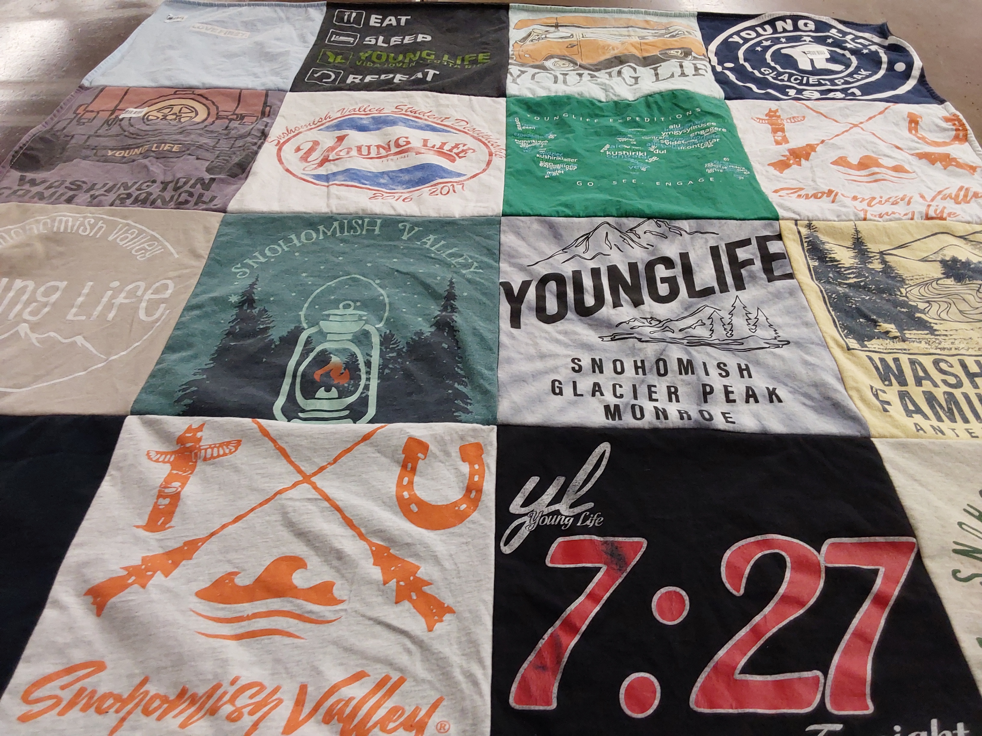 T-shirt quilt with outdoor activities, youth programs themes by Jovanna from WA