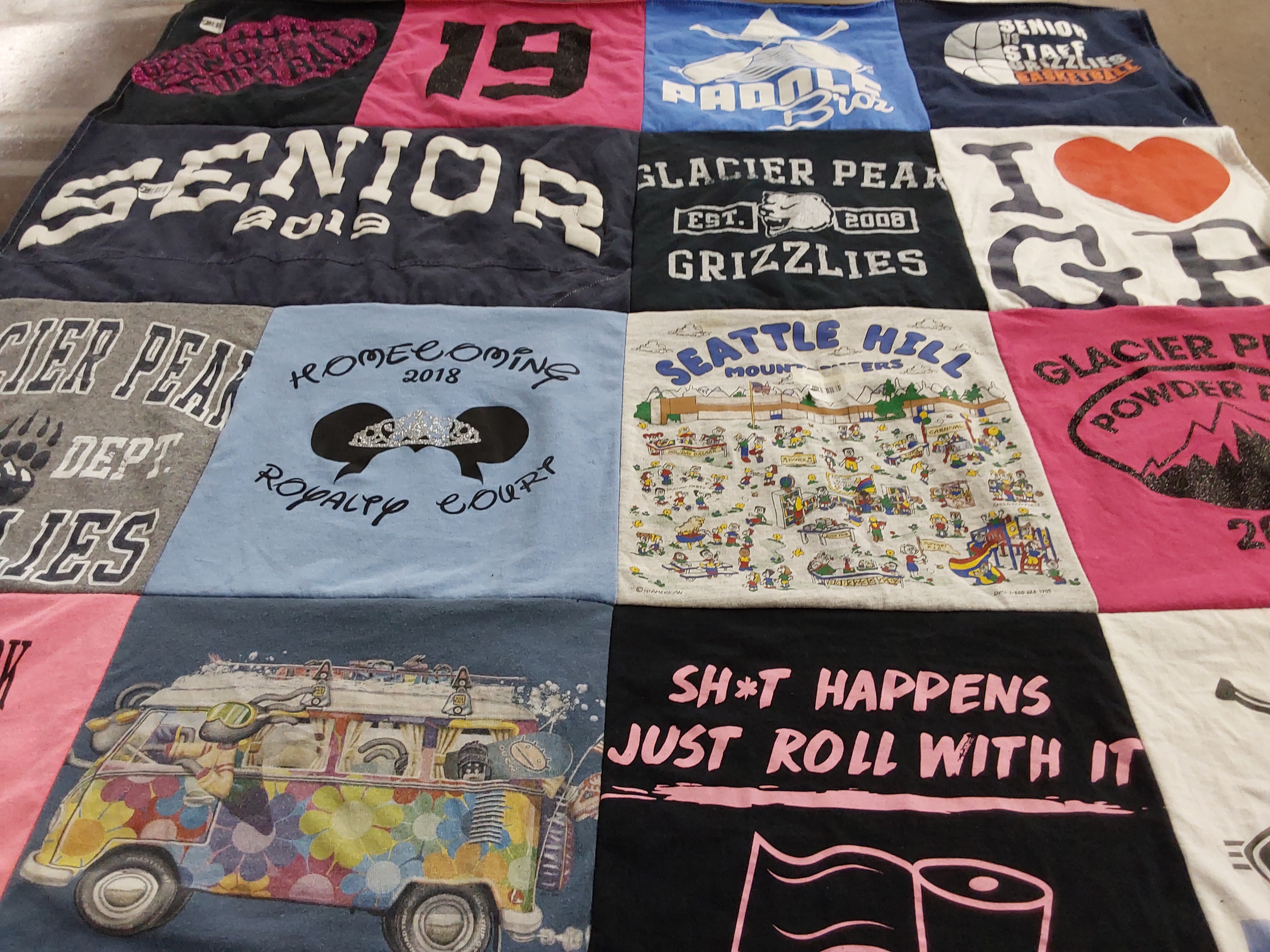 T-shirt quilt featuring glacier peak grizzlies, seattle hill mountaineers by Jovanna from WA