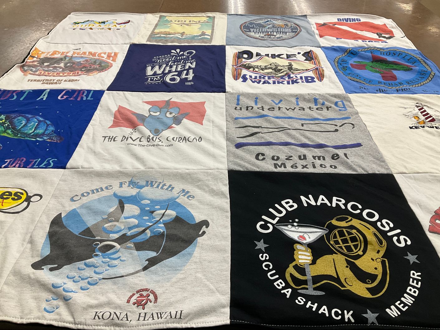T-shirt quilt with diving, snorkeling themes by Beth from FL